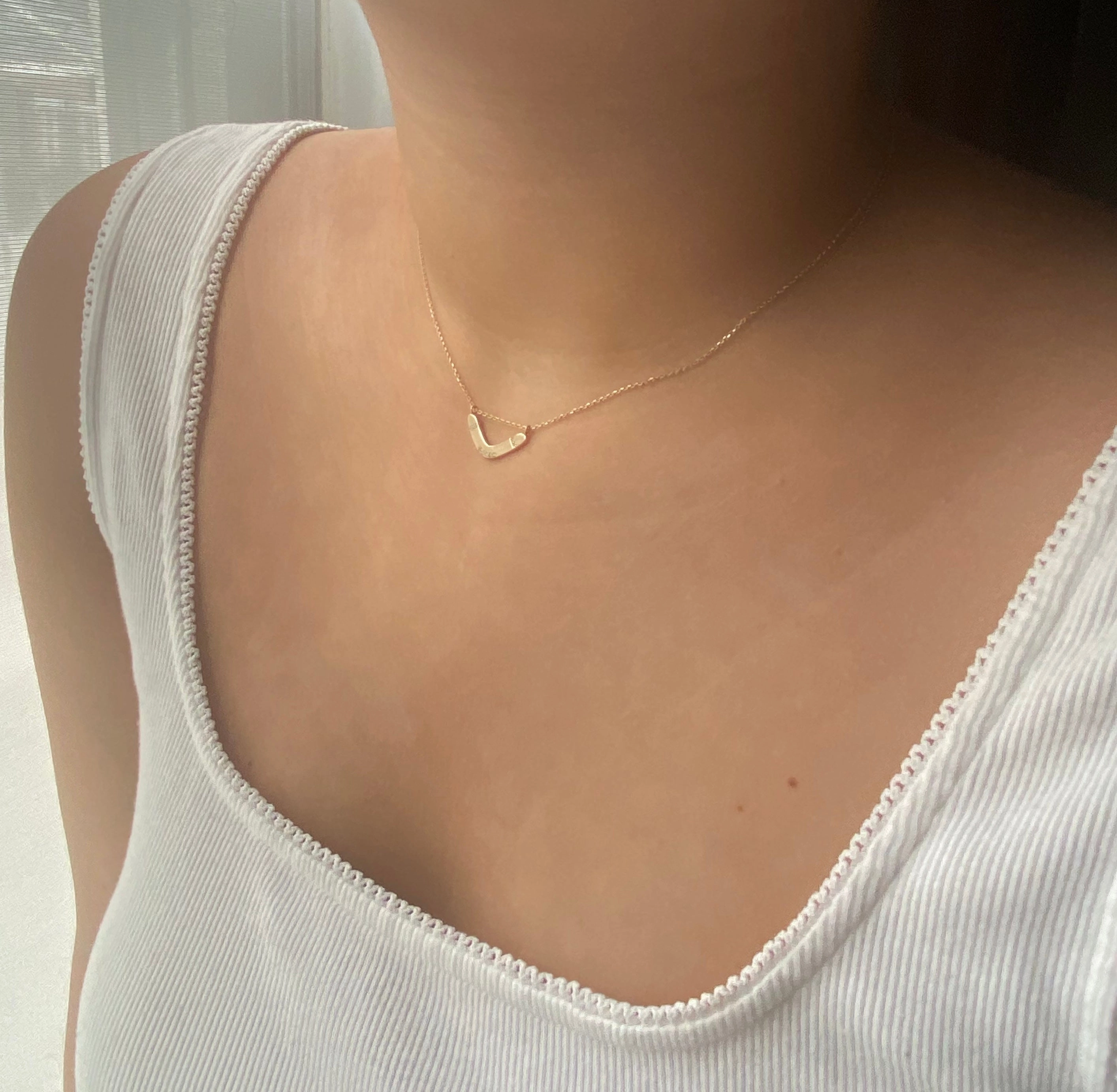 14k Diamond Boomerang Necklace