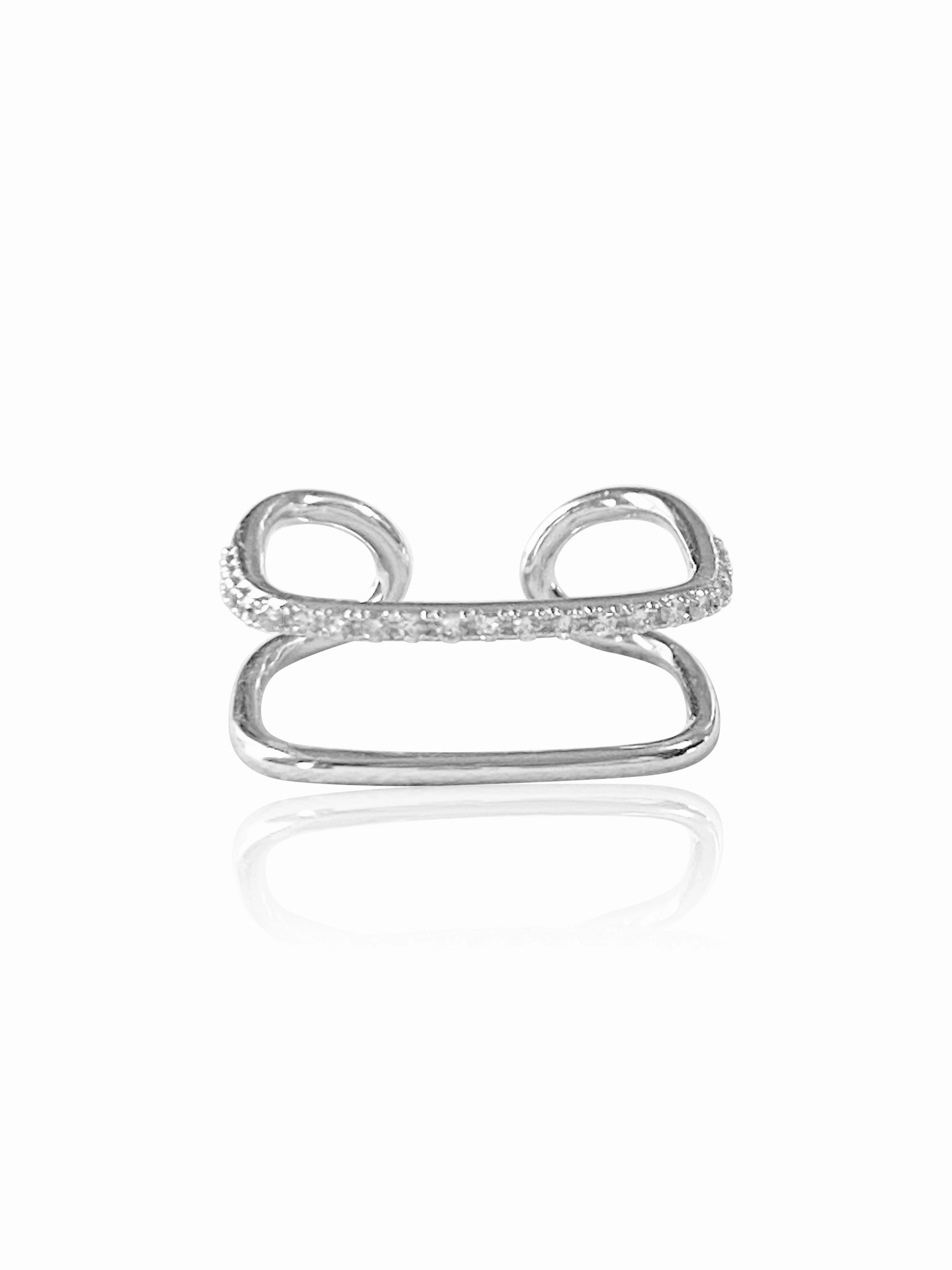 14k Diamond Double Band Adjustable Square Ring