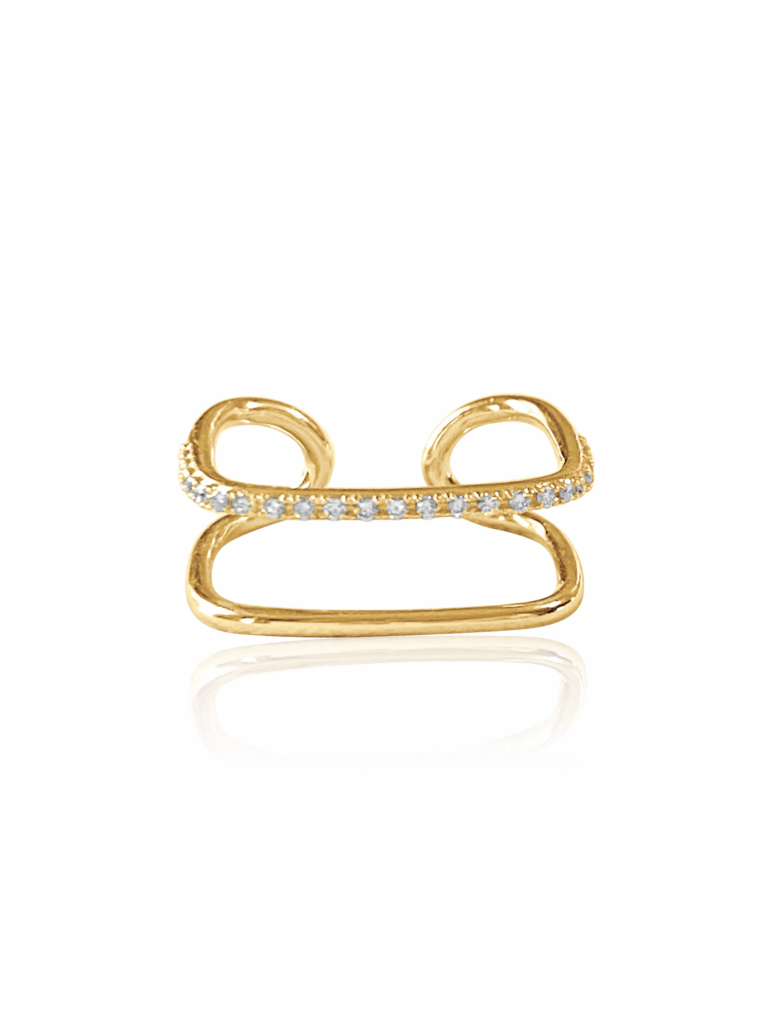 14k Diamond Double Band Adjustable Square Ring