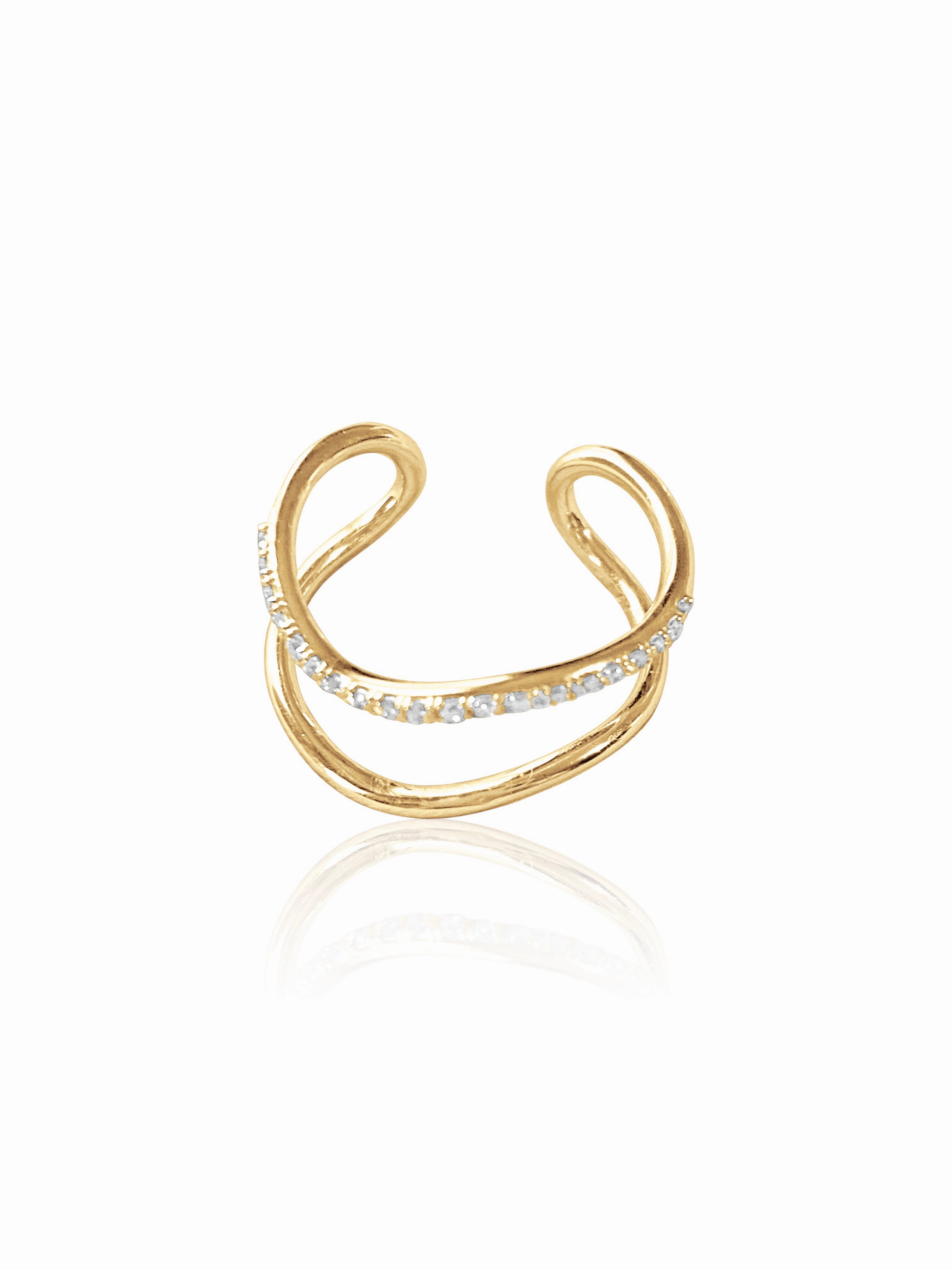 14k Diamond Double Band Adjustable Wave Ring