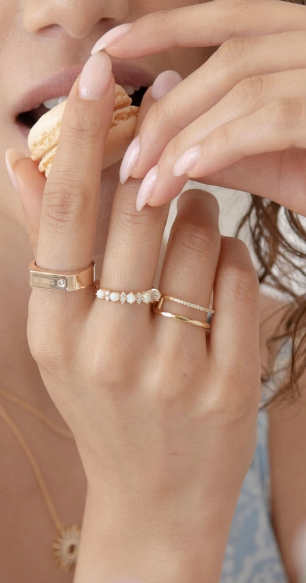 14k Diamond Double Band Hammered Ring