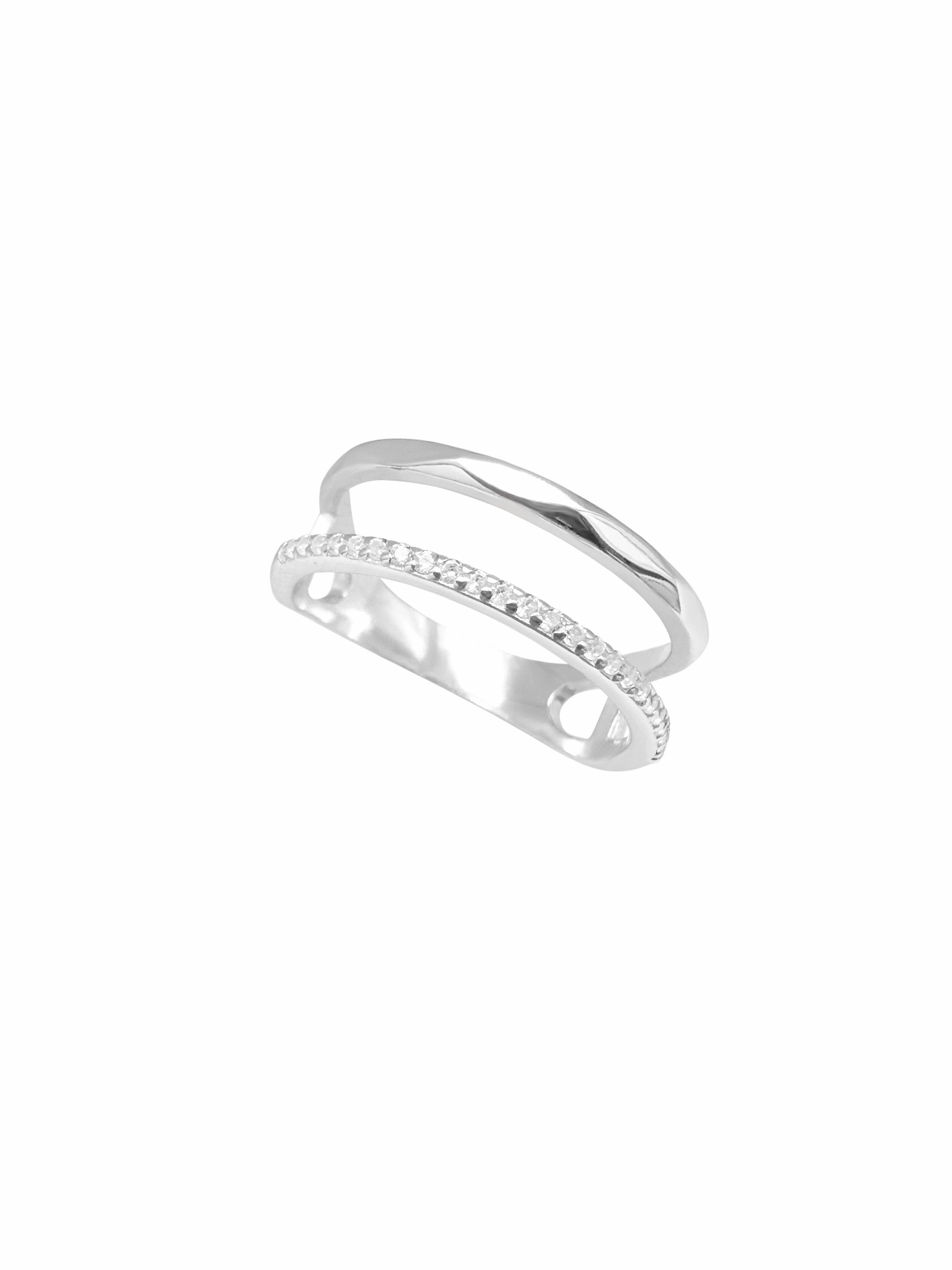 14k Diamond Double Band Hammered Ring