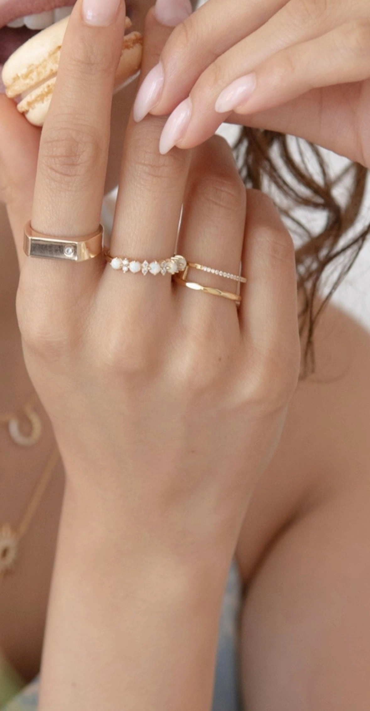 14k Diamond Double Band Hammered Ring