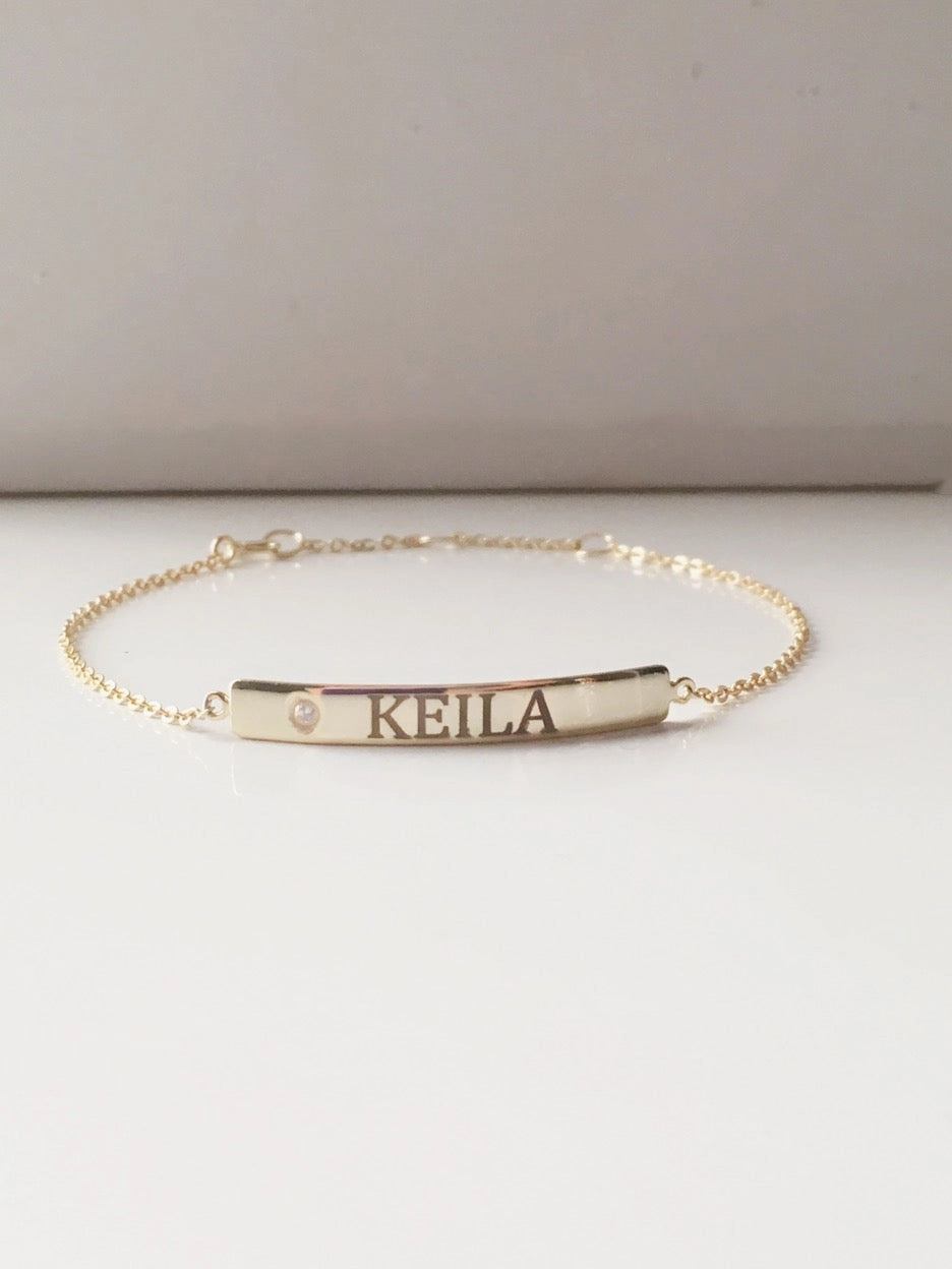 14K Diamond Engravable ID Bracelet