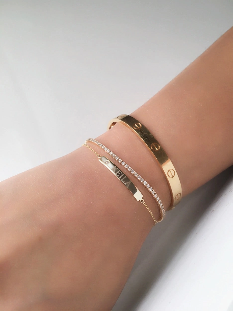 14K Diamond Engravable ID Bracelet