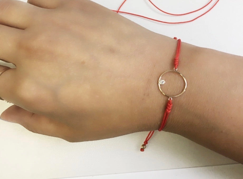 14K Diamond/Gemstone Circle Macrame Bracelet