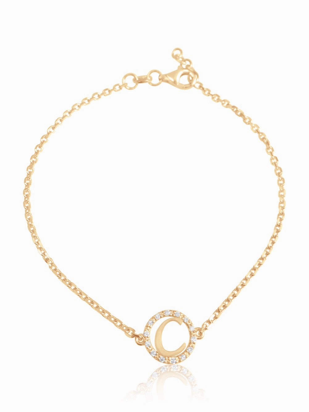 14K Diamond Halo Initial Bracelet