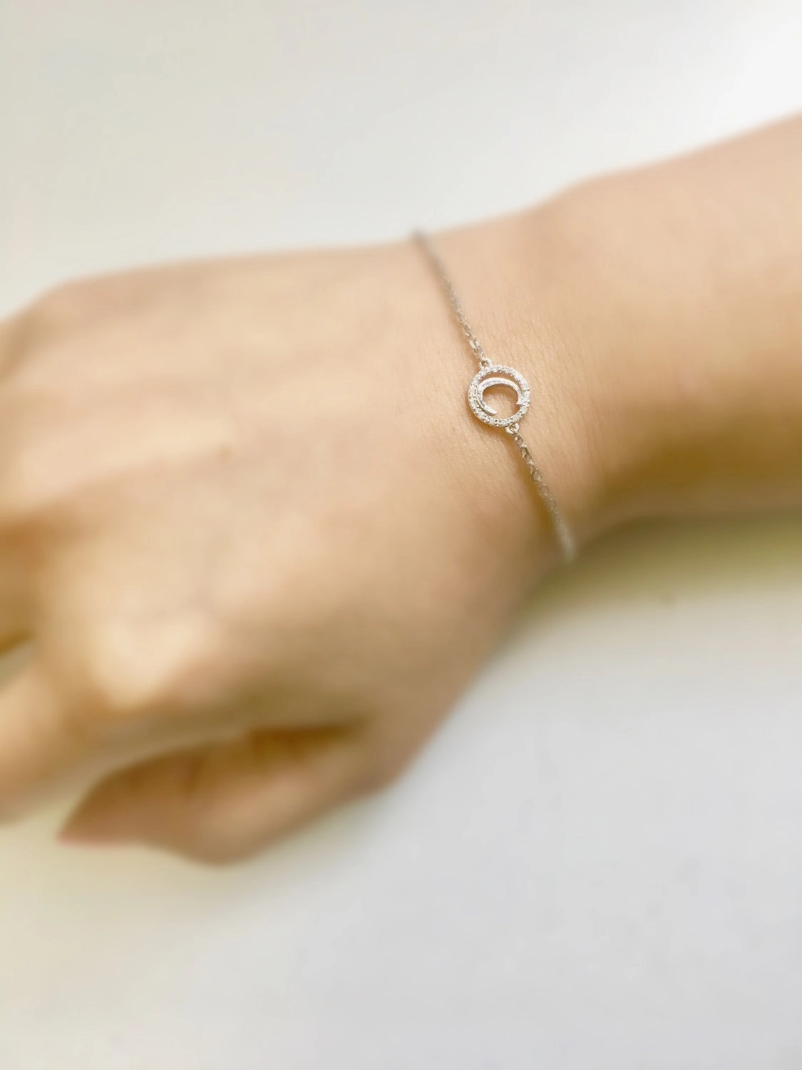 14K Diamond Halo Initial Bracelet