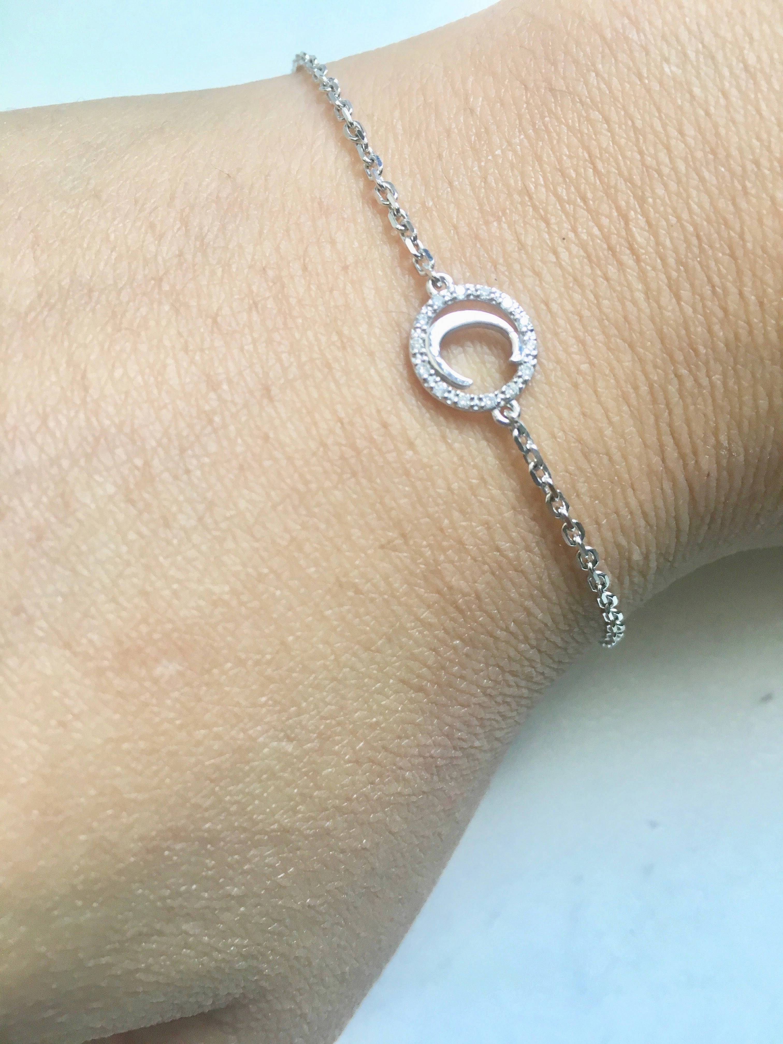 14K Diamond Halo Initial Bracelet