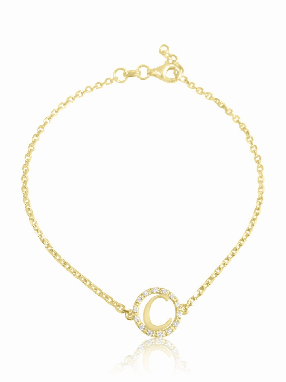 14K Diamond Halo Initial Bracelet