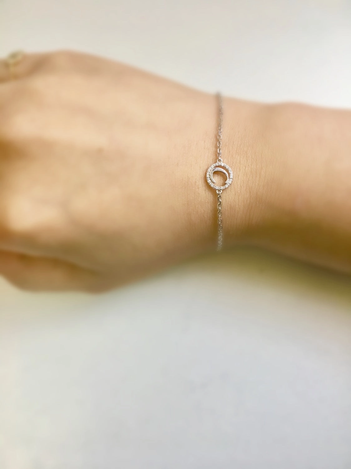 14K Diamond Halo Initial Bracelet