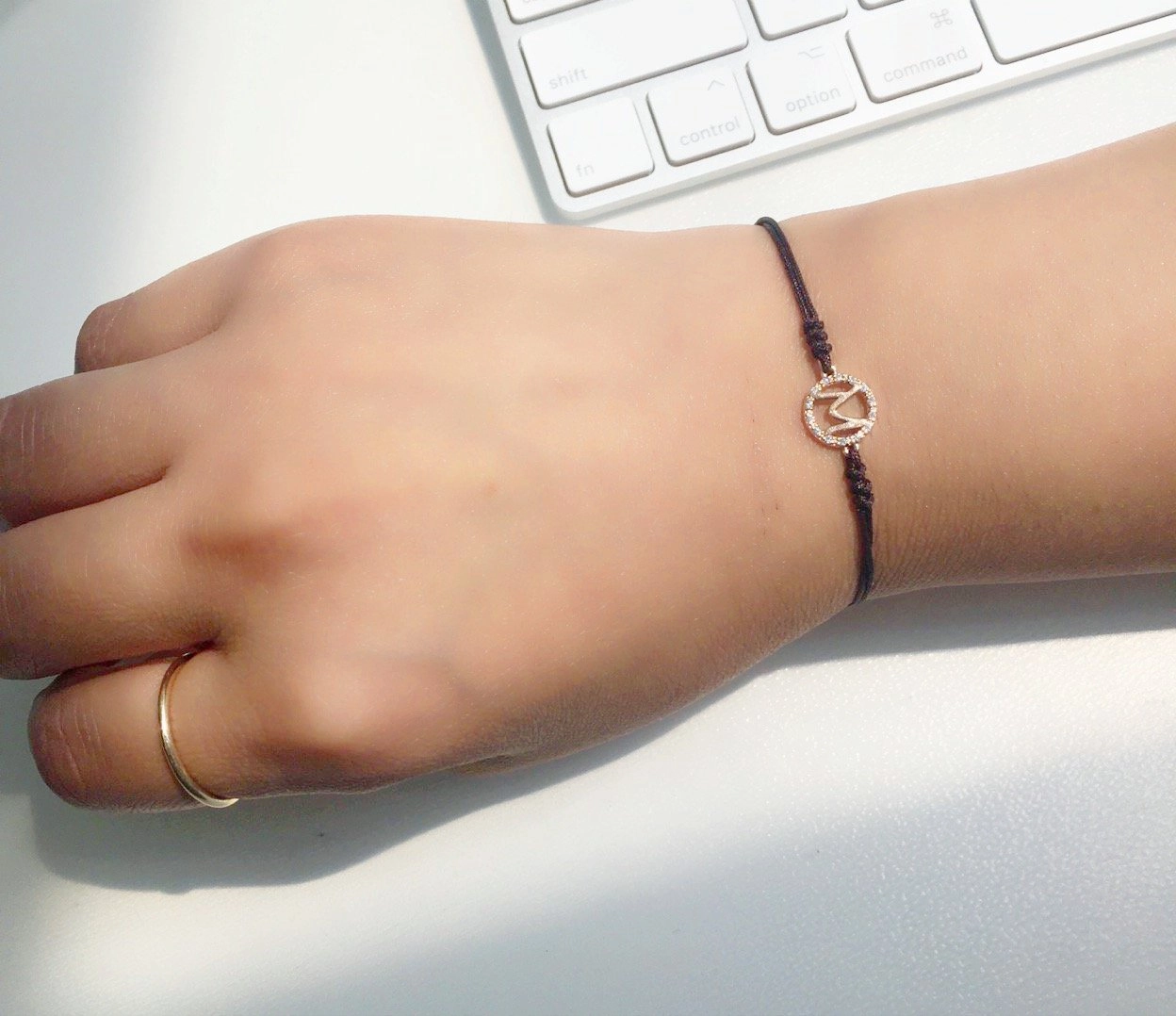 14K Diamond Halo Initial Macrame Bracelet