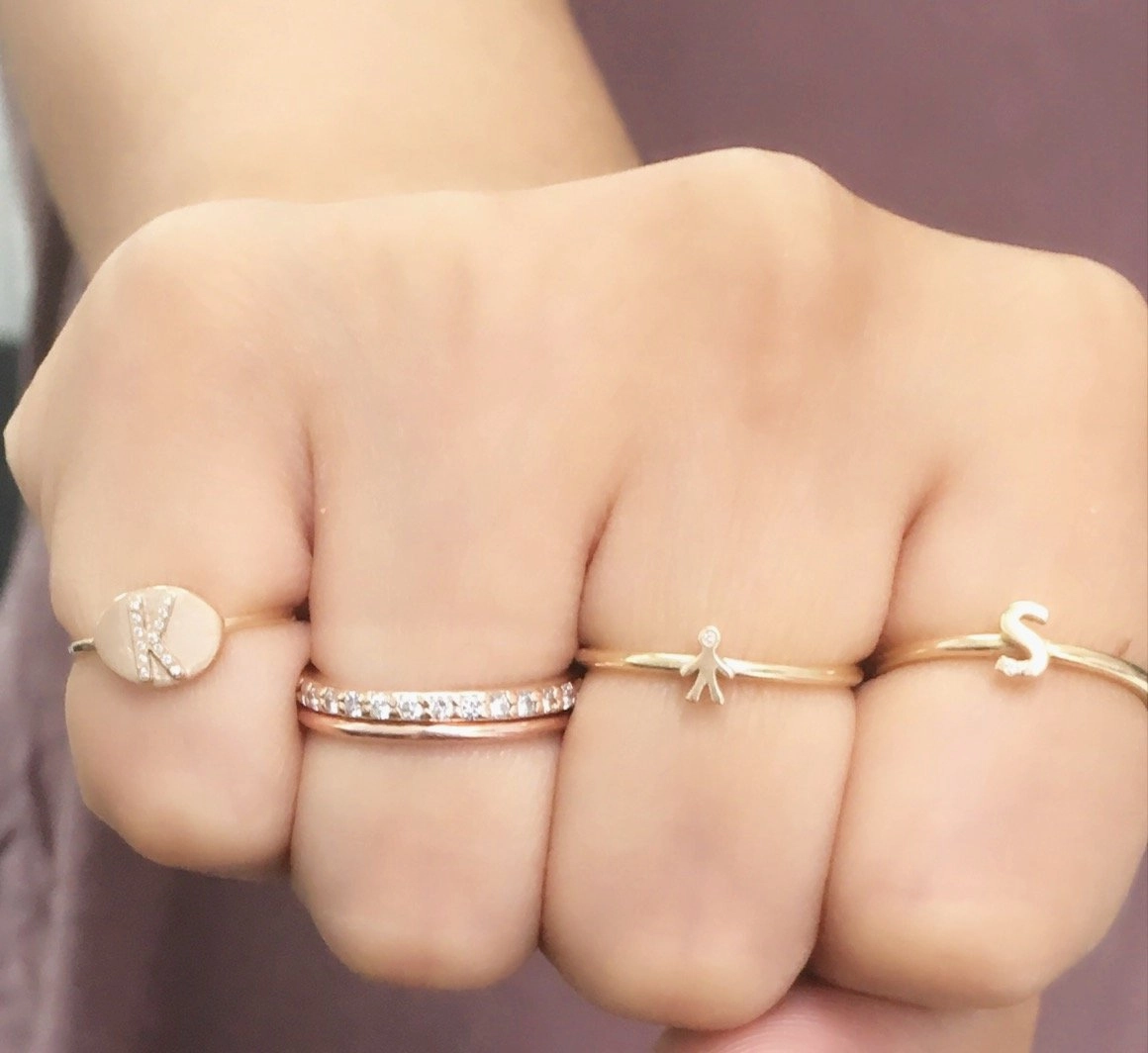 14K Diamond Initial Pinky Ring