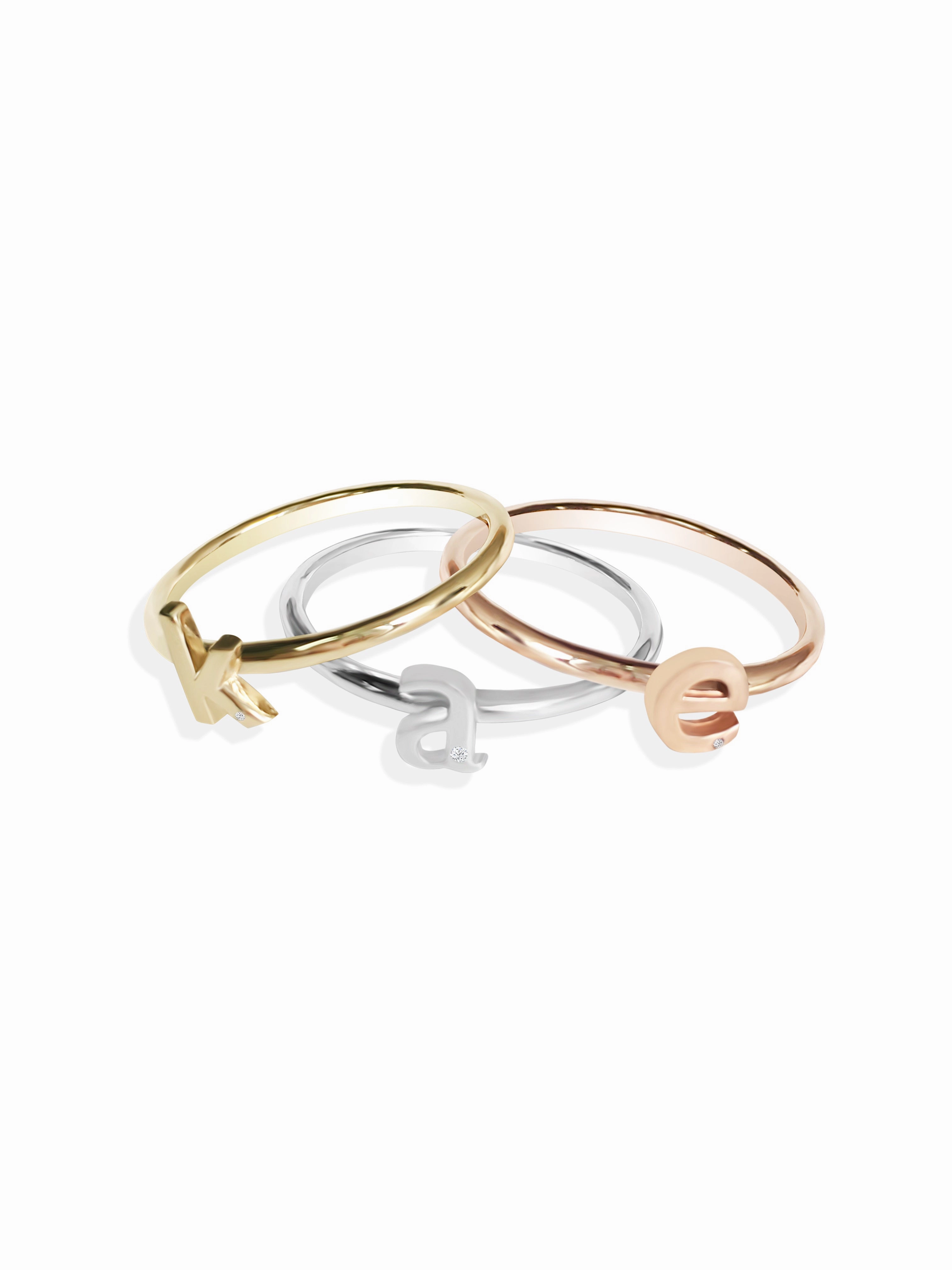 14K Diamond Initial Stackable Ring