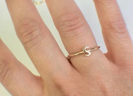 14K Diamond Initial Stackable Ring