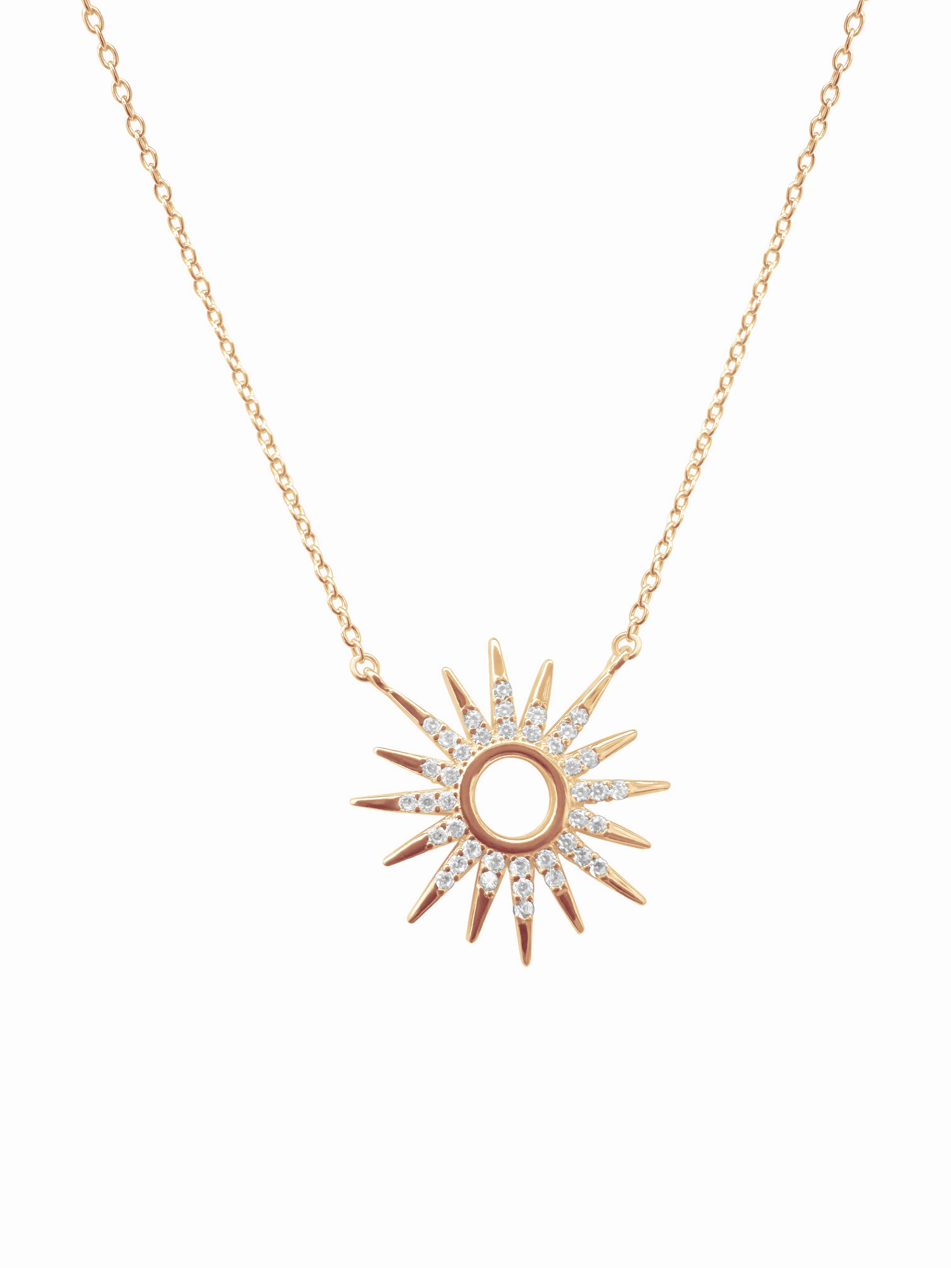 14k Diamond Pave Sun Necklace