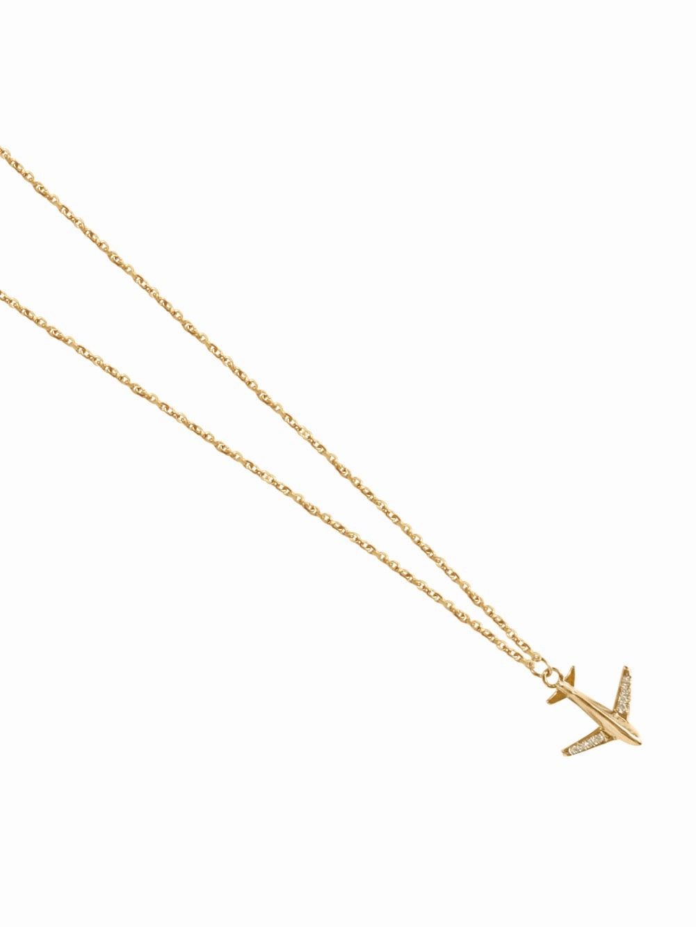 14K Gold Airplane Micropave Diamond Necklace