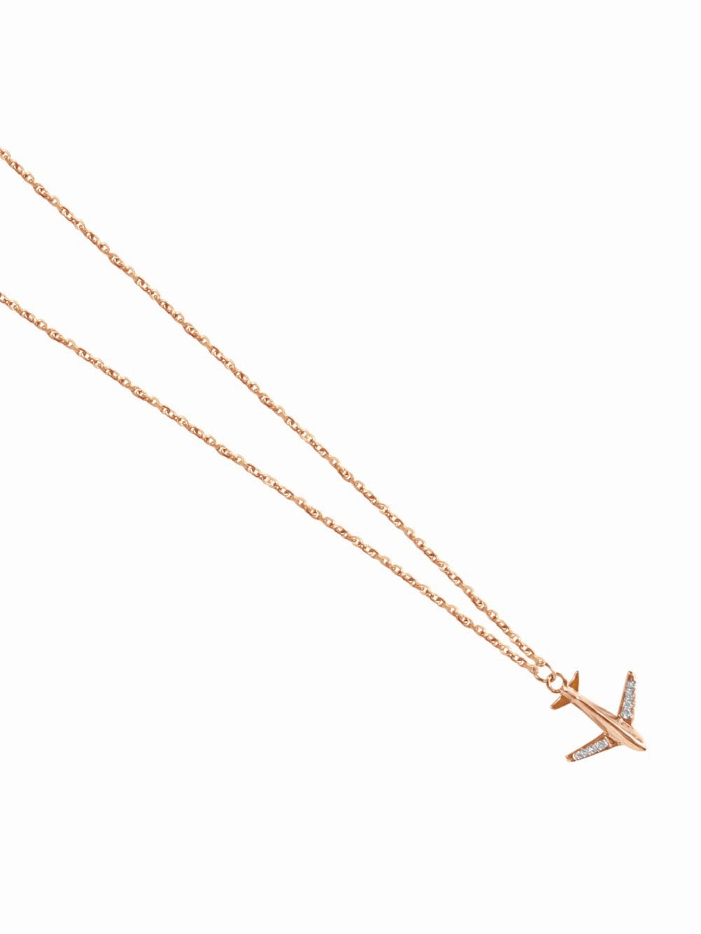 14K Gold Airplane Micropave Diamond Necklace