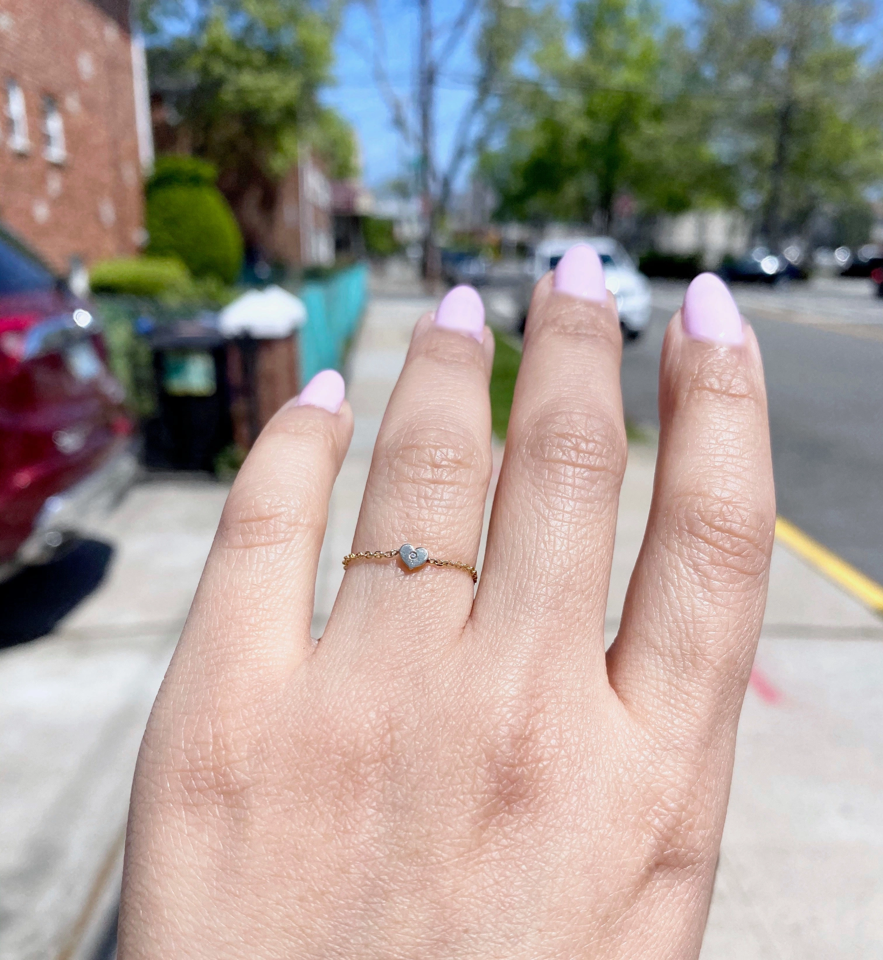 14K Gold & Diamond Soft Chain Mini Heart Ring