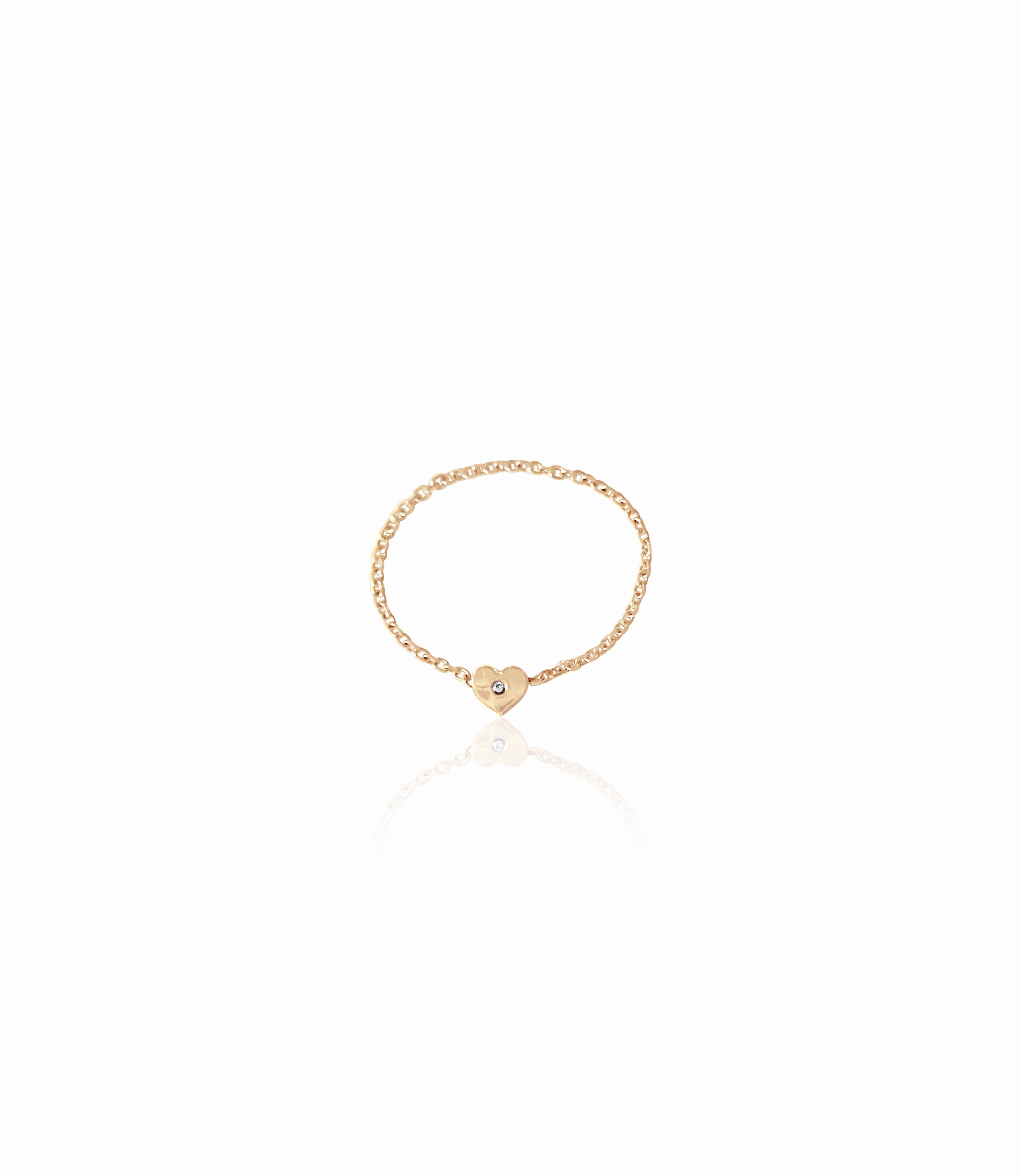 14K Gold & Diamond Soft Chain Mini Heart Ring