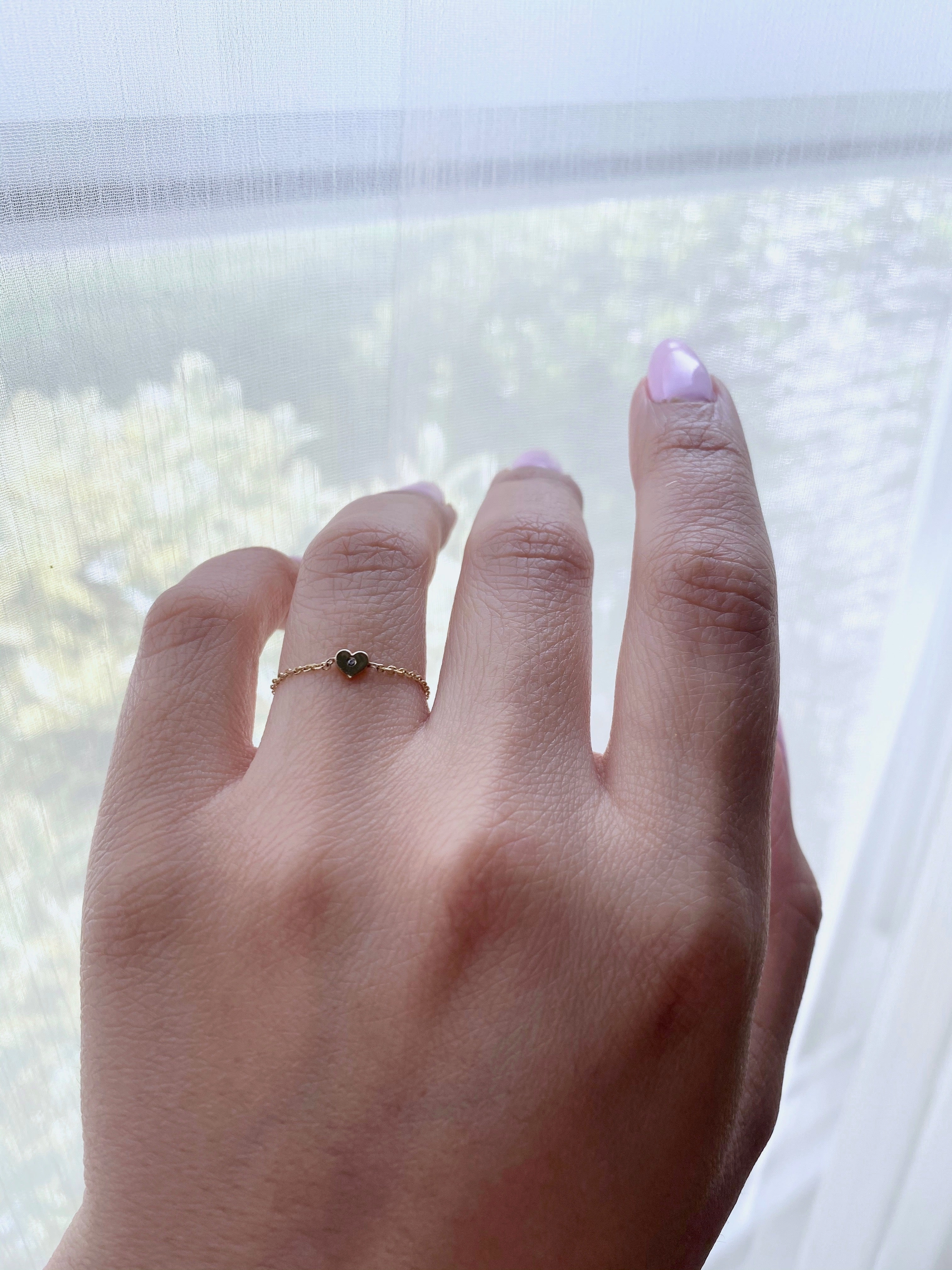 14K Gold & Diamond Soft Chain Mini Heart Ring