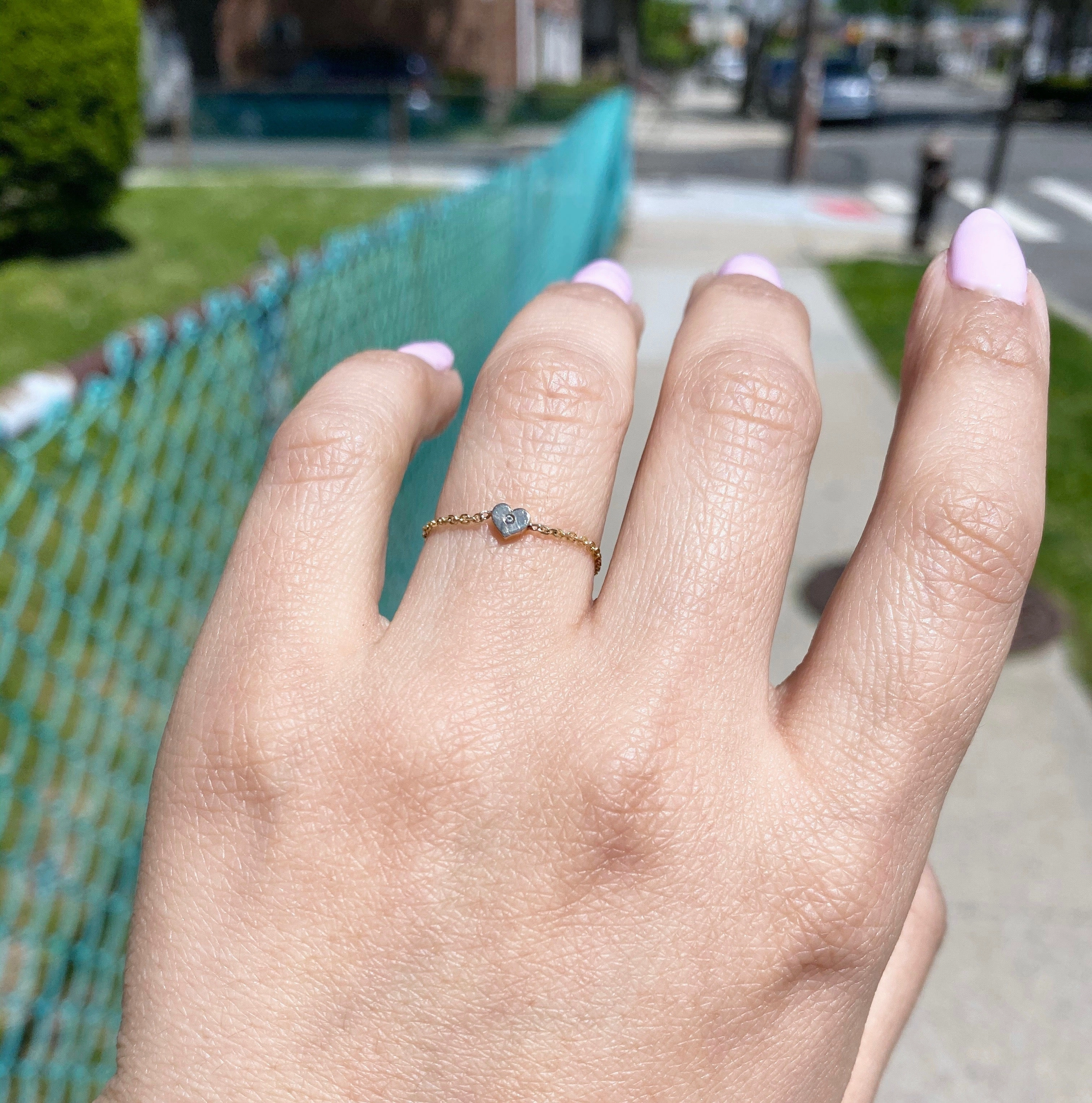 14K Gold & Diamond Soft Chain Mini Heart Ring