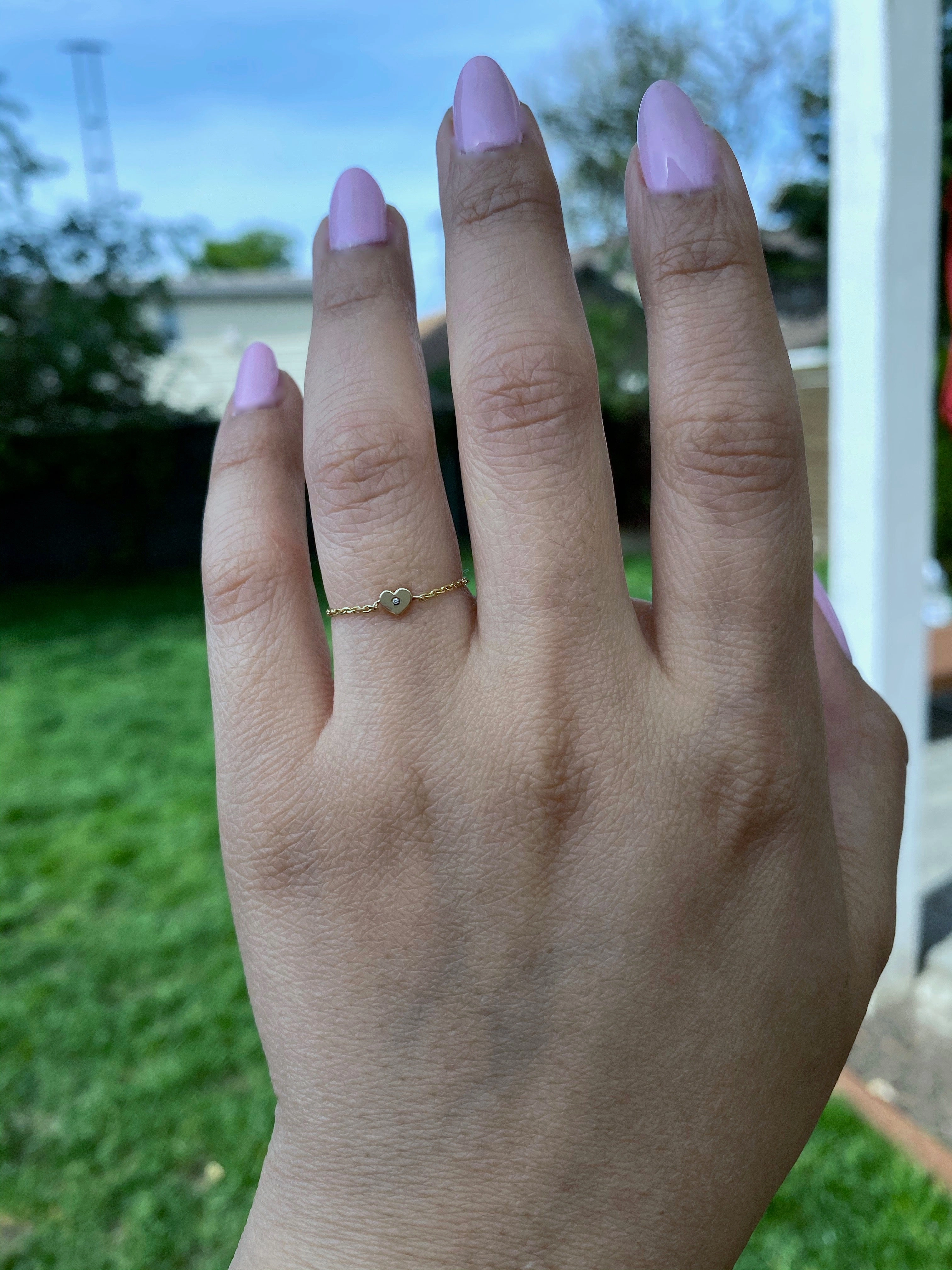 14K Gold & Diamond Soft Chain Mini Heart Ring