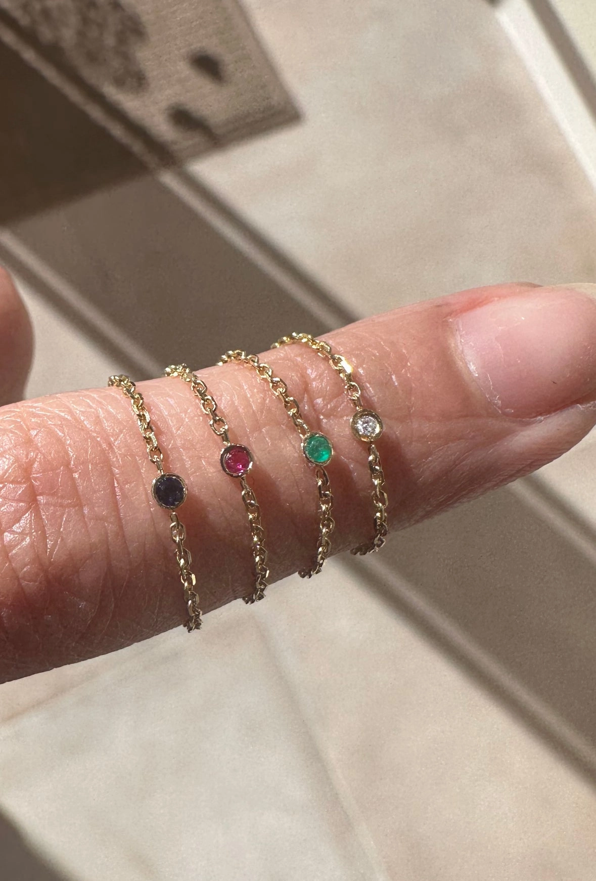 14K Gold & Mini Gemstone Soft Chain Ring
