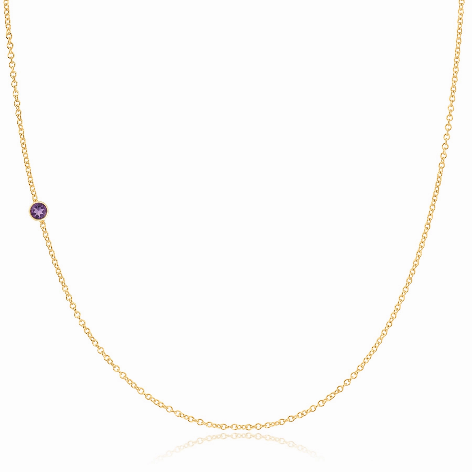 14K Gold Asymmetrical Birthstone Necklace - Amethyst (February)