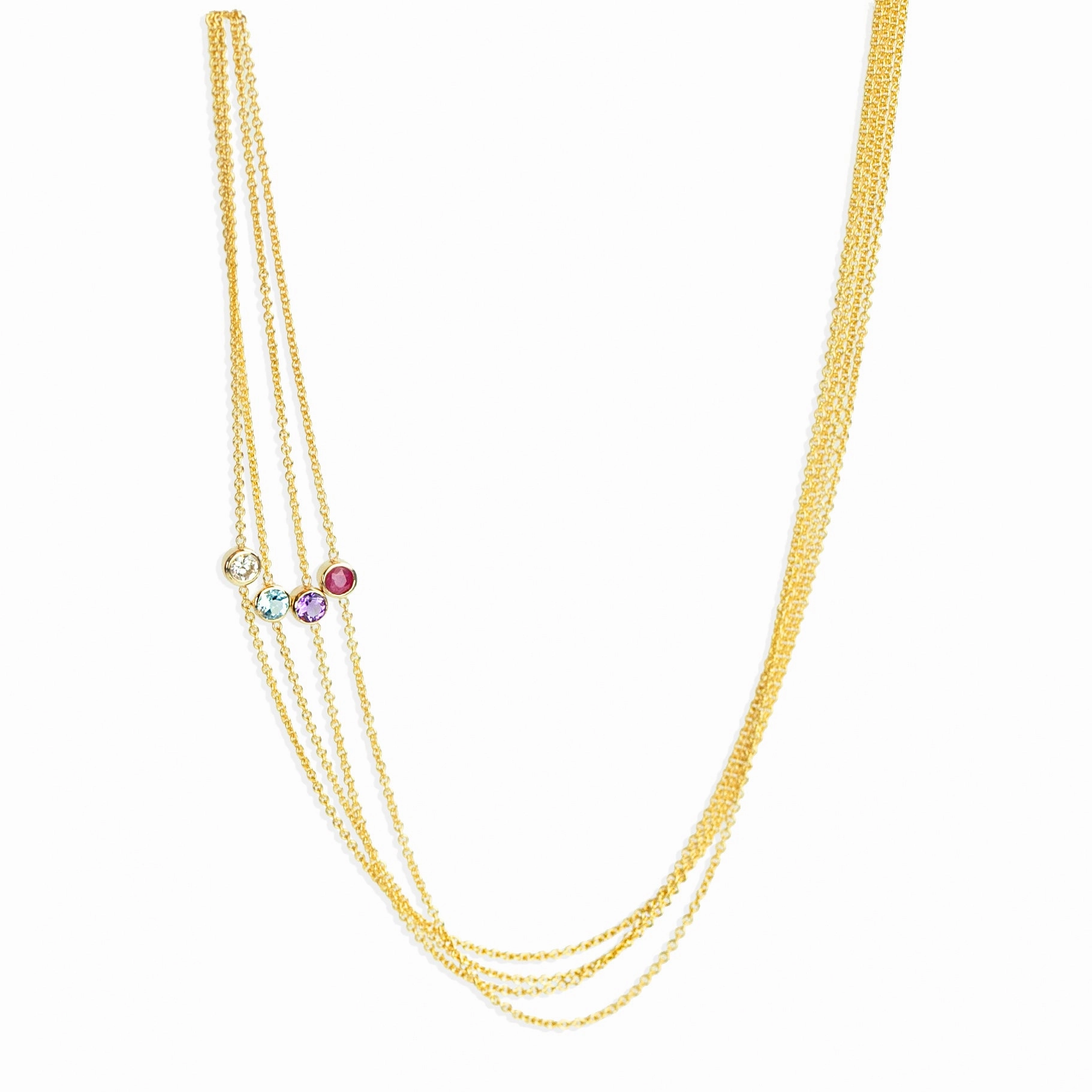 14K Gold Asymmetrical Birthstone Necklace - Amethyst (February)