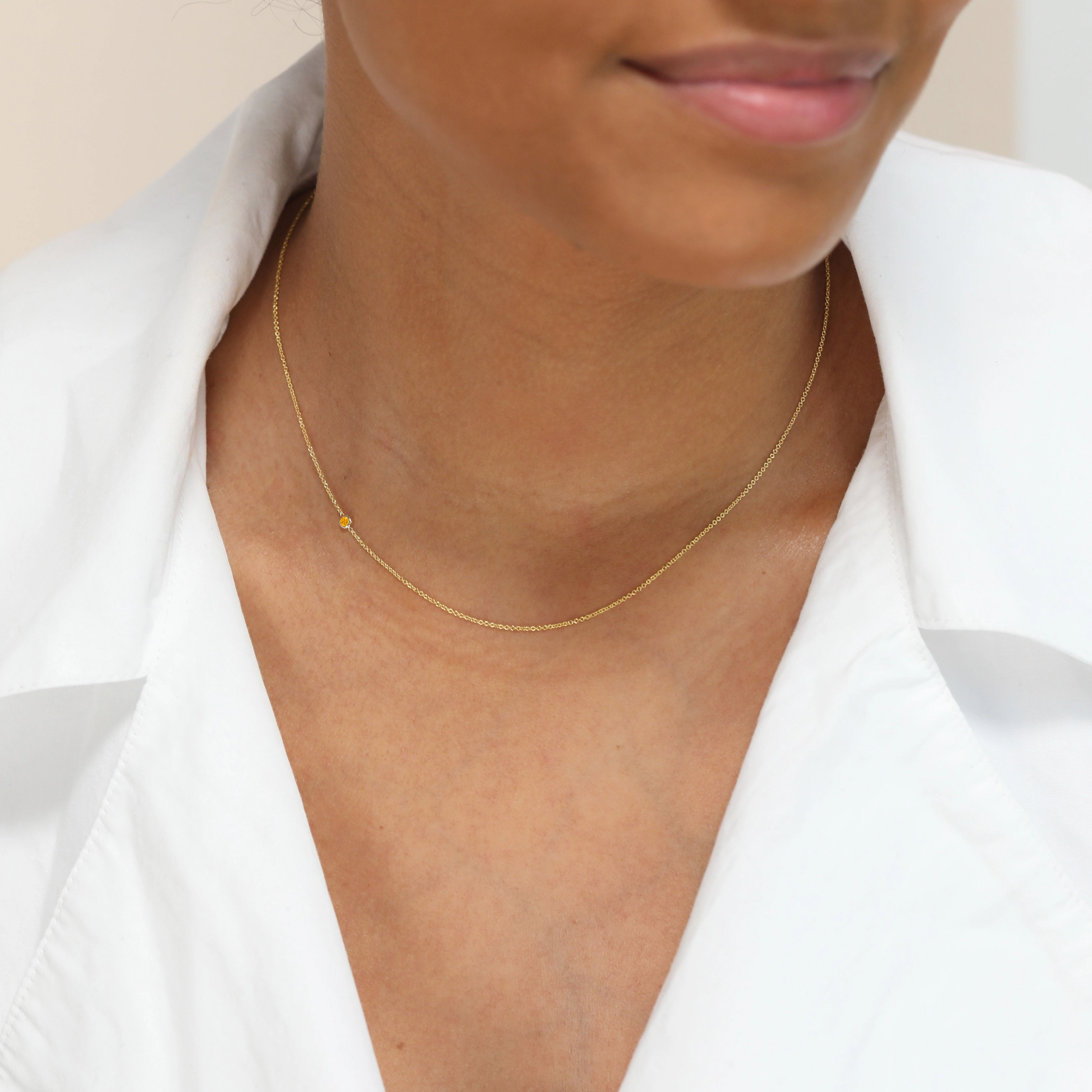 14K Gold Asymmetrical Birthstone Necklace - Citrine (November)