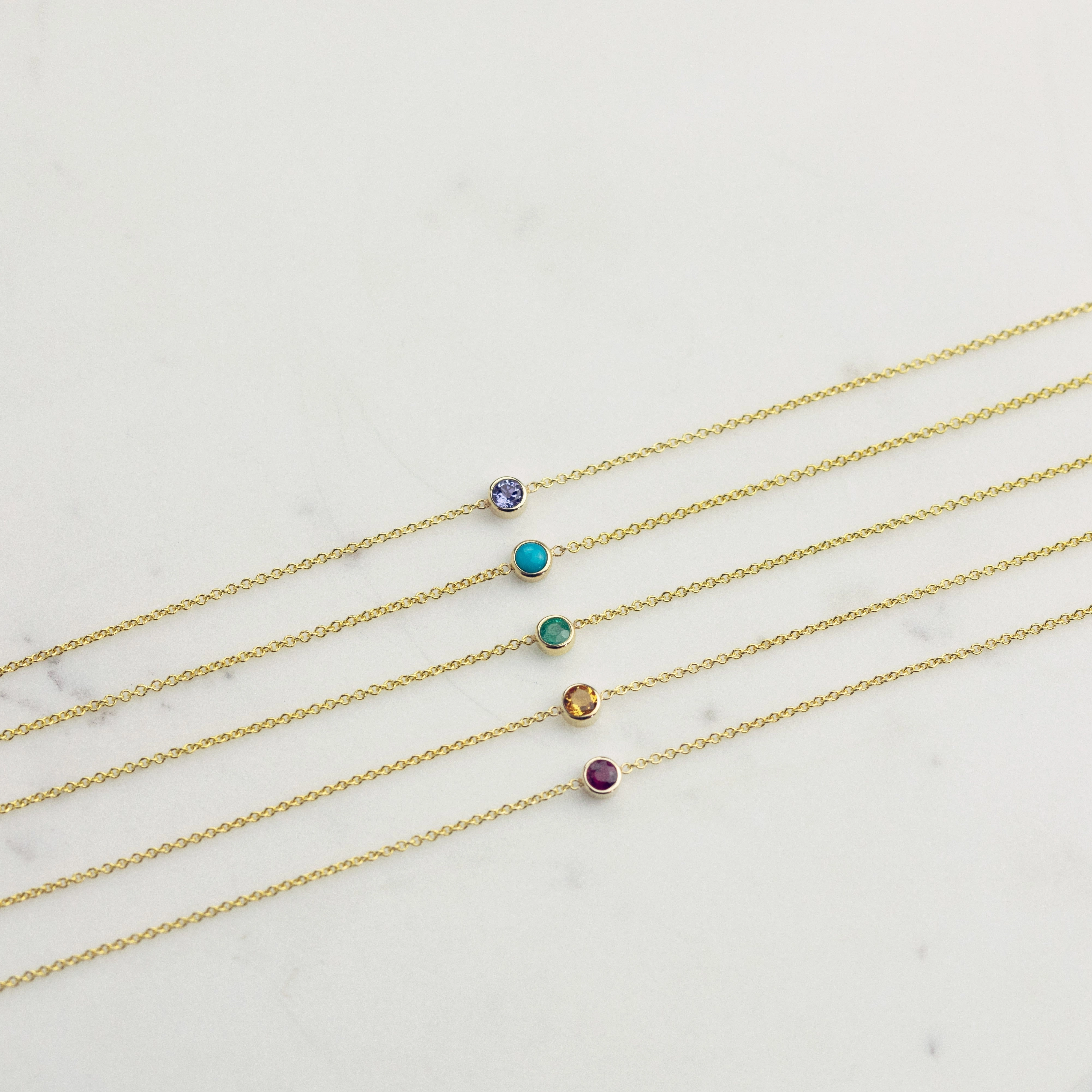 14K Gold Asymmetrical Birthstone Necklace - Emerald (May)