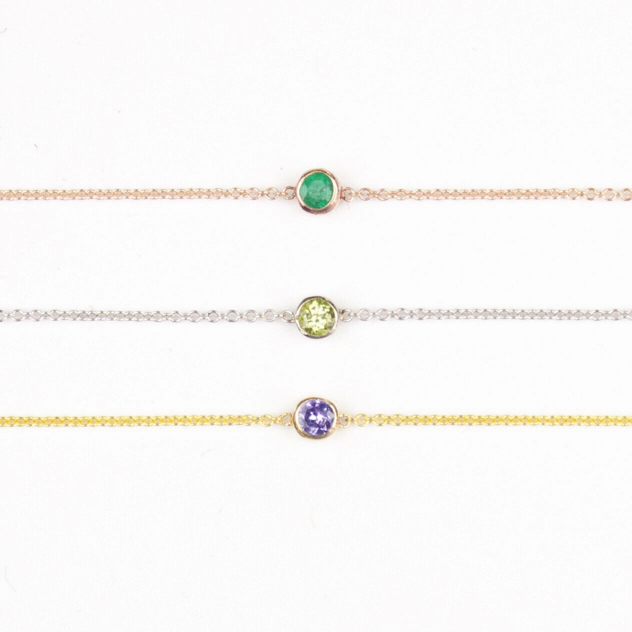 14K Gold Asymmetrical Birthstone Necklace - Emerald (May)