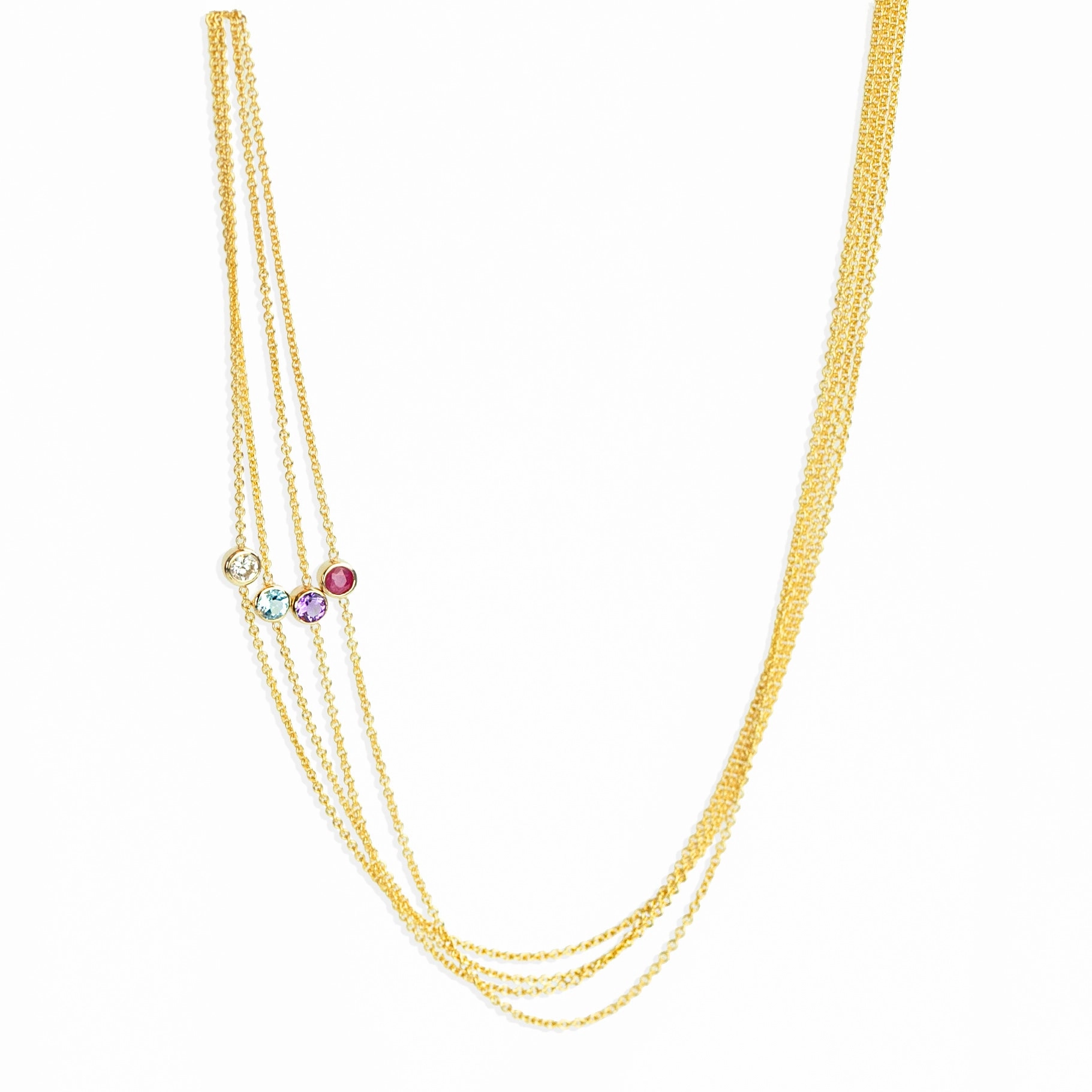 14K Gold Asymmetrical Birthstone Necklace - Moonstone (June)