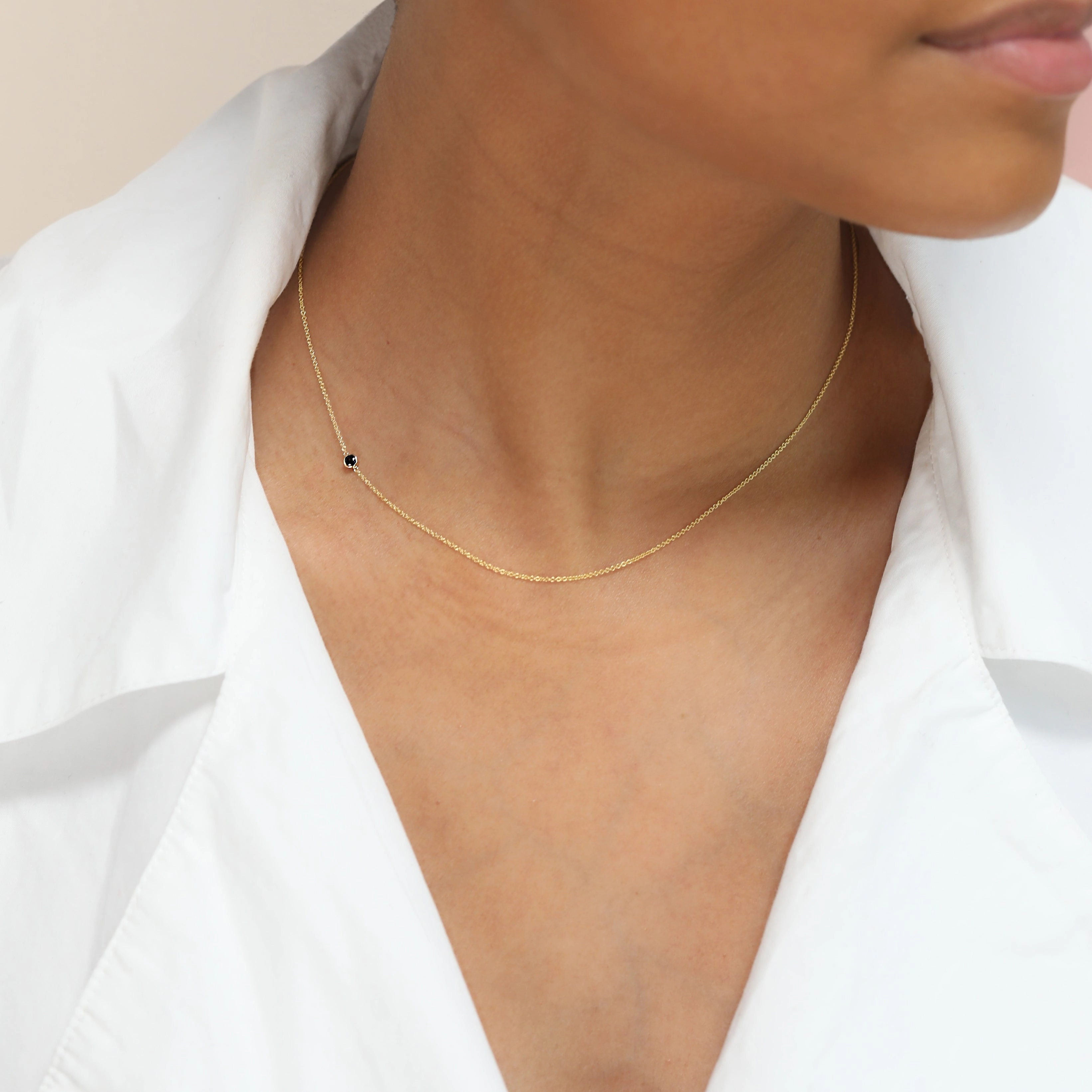 14K Gold Asymmetrical Birthstone Necklace - Onyx (August)