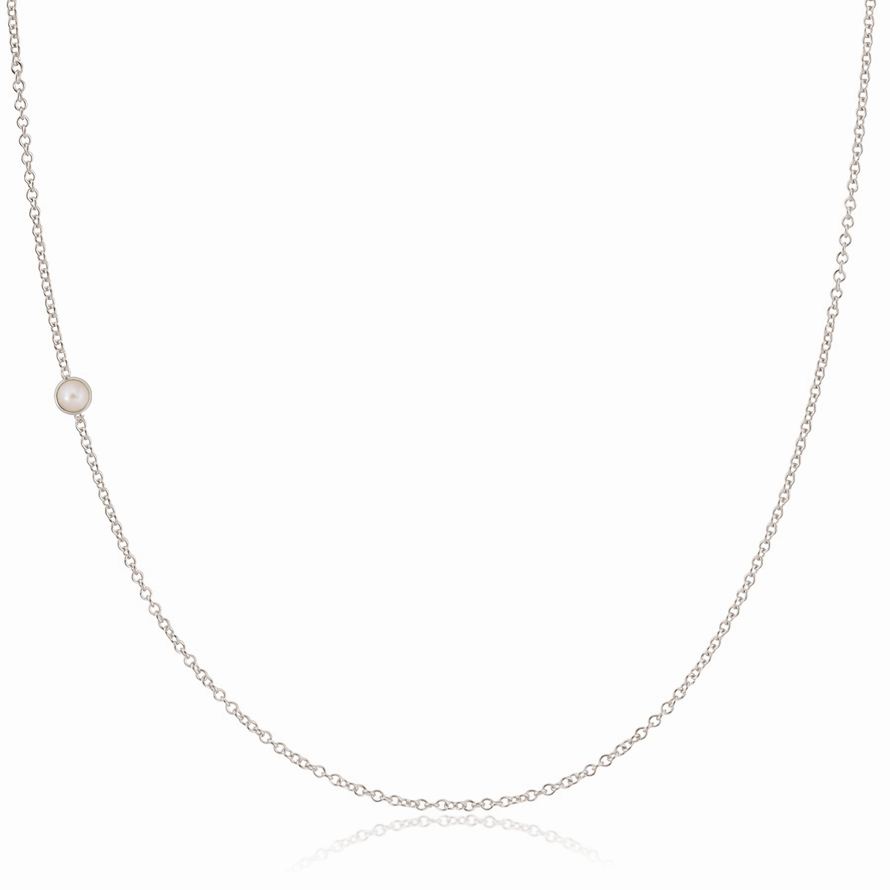 14K Gold Asymmetrical Birthstone Necklace - Pearl (June)