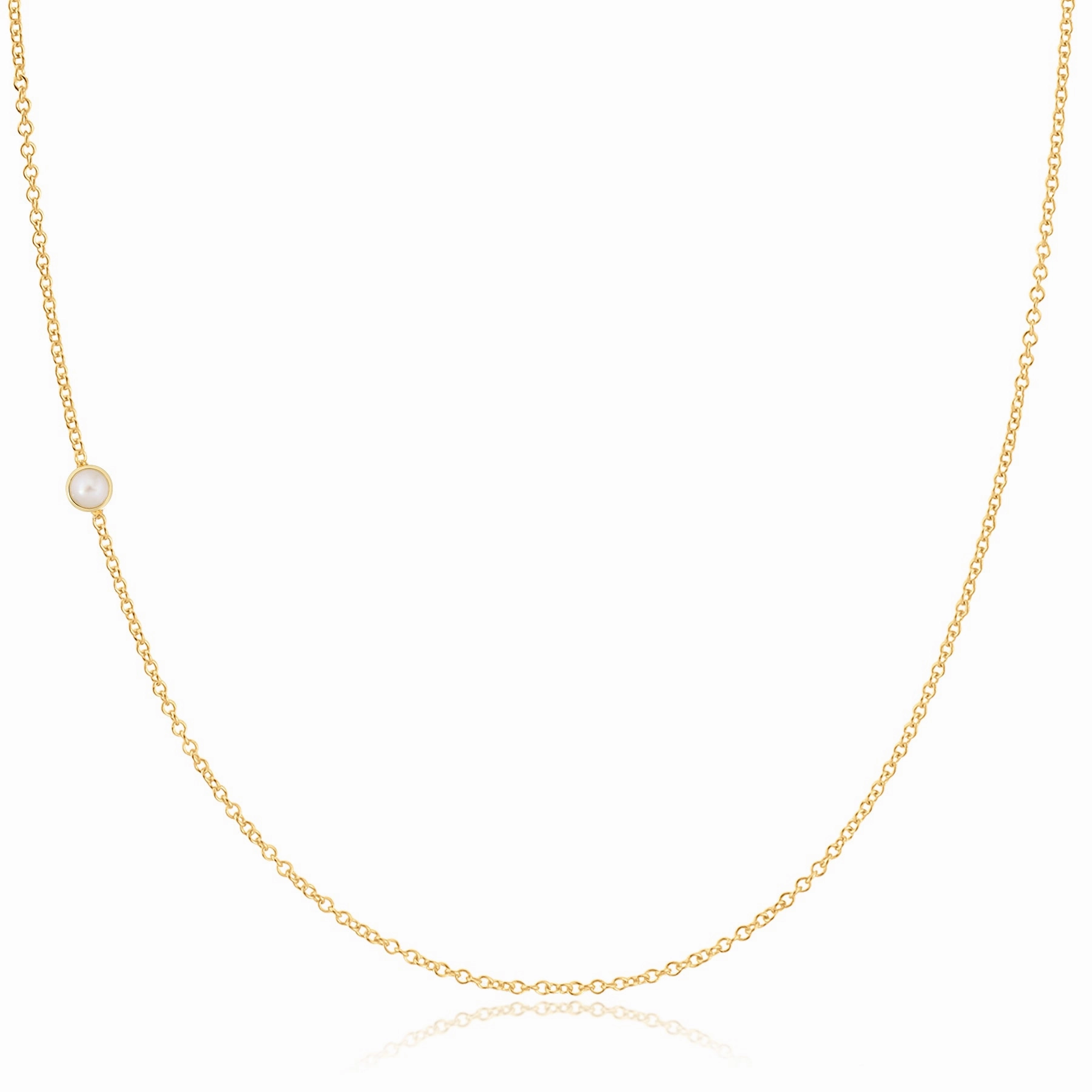 14K Gold Asymmetrical Birthstone Necklace - Pearl (June)