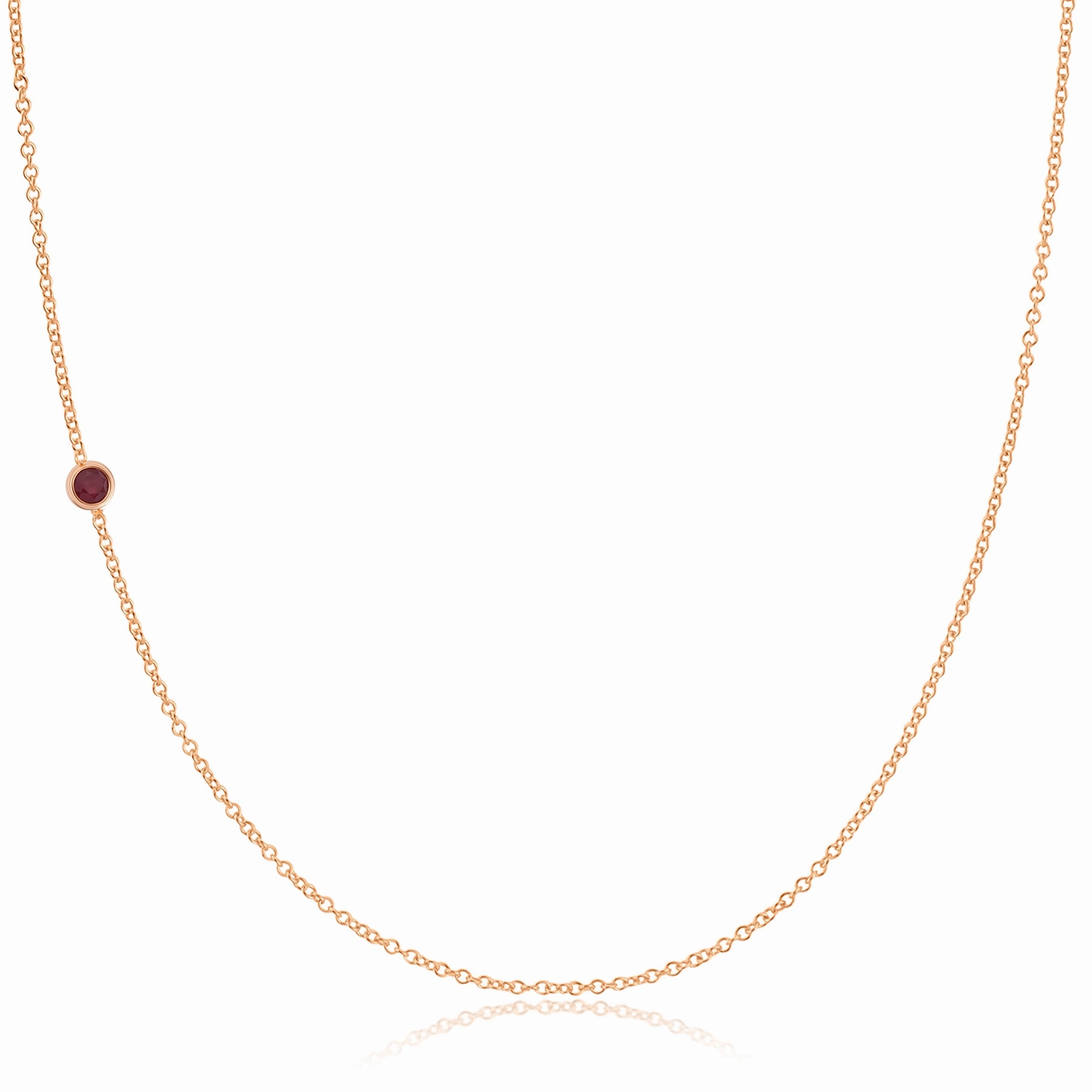 14K Gold Asymmetrical Birthstone Necklace - Ruby (July)