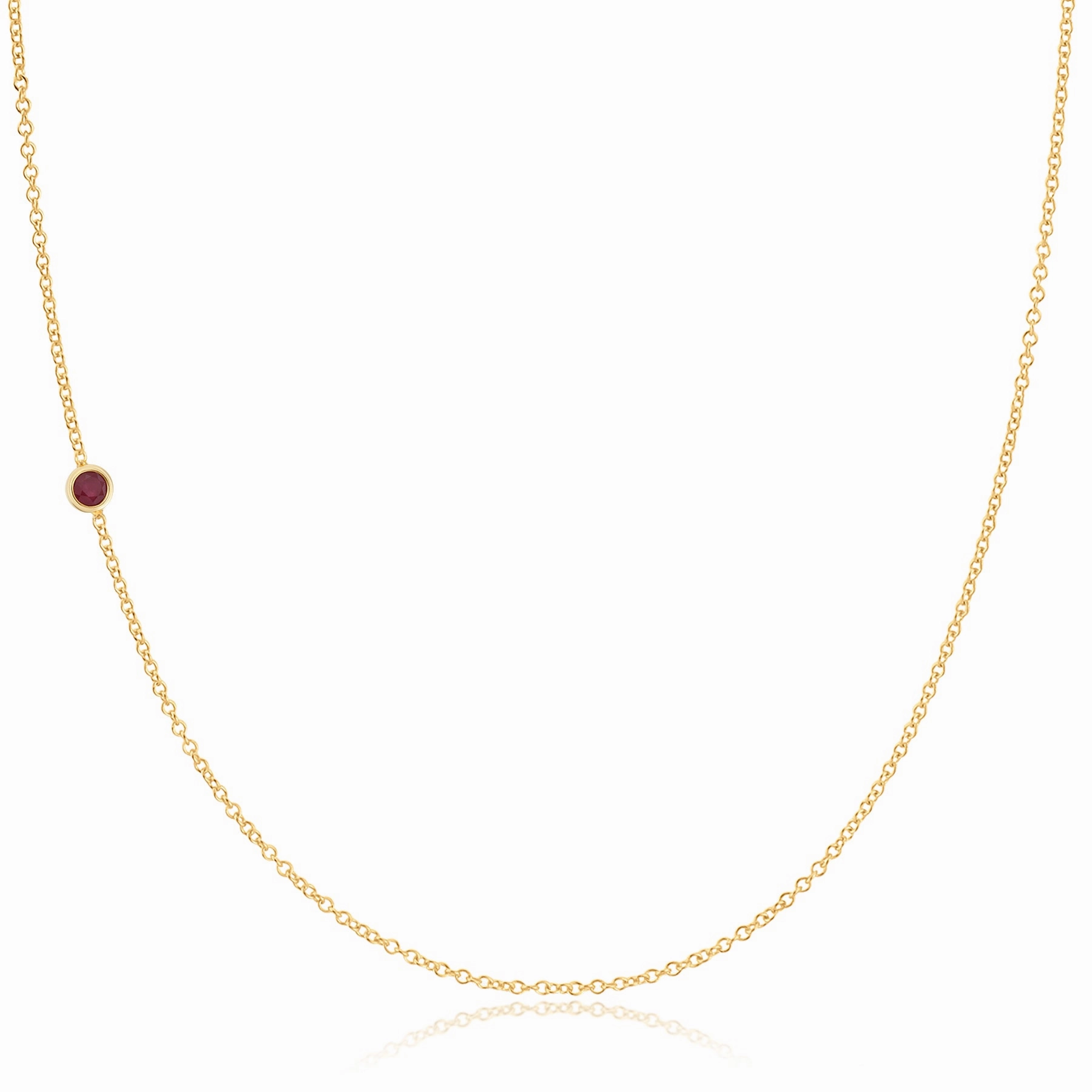 14K Gold Asymmetrical Birthstone Necklace - Ruby (July)