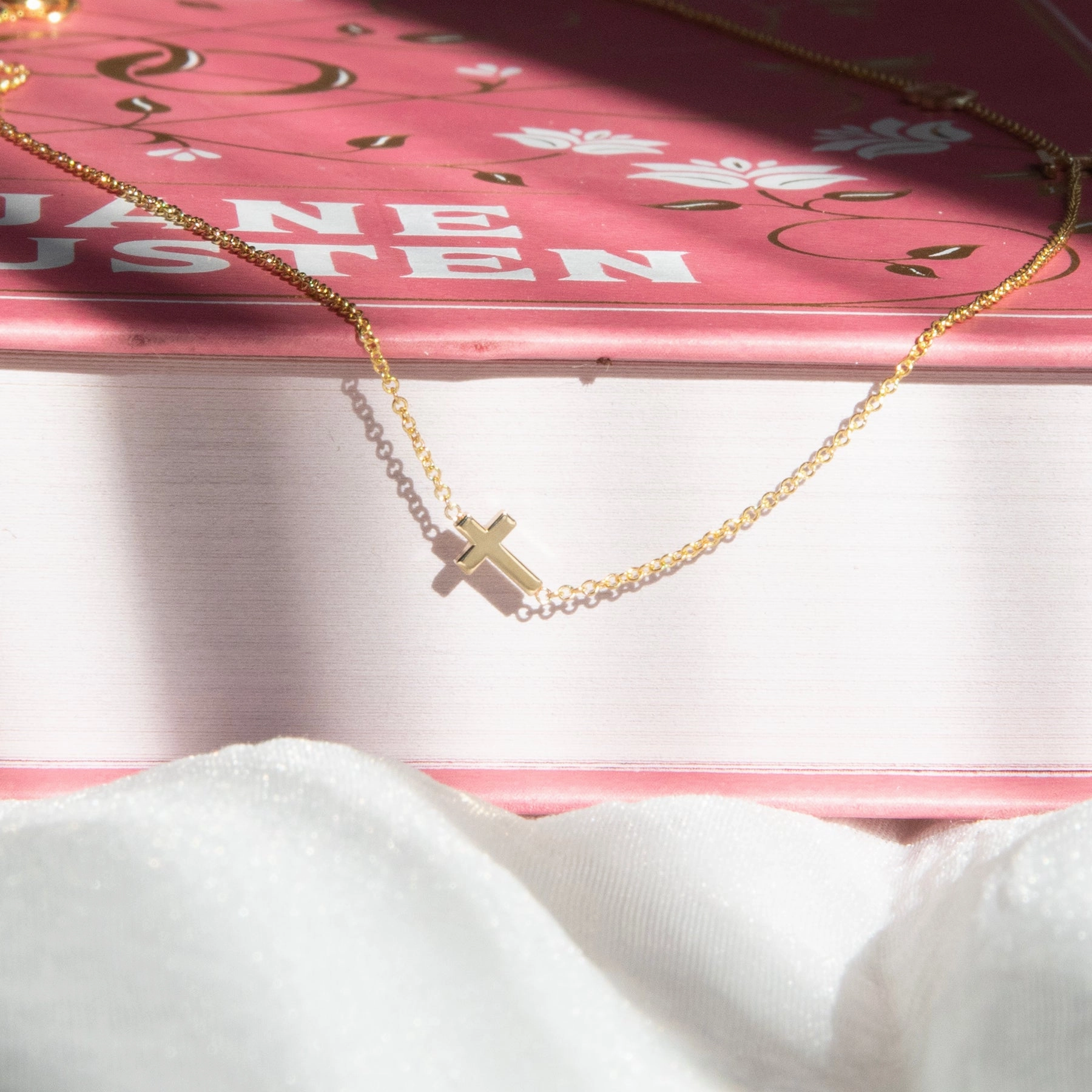 14k Gold Asymmetrical Charm Necklace - Cross