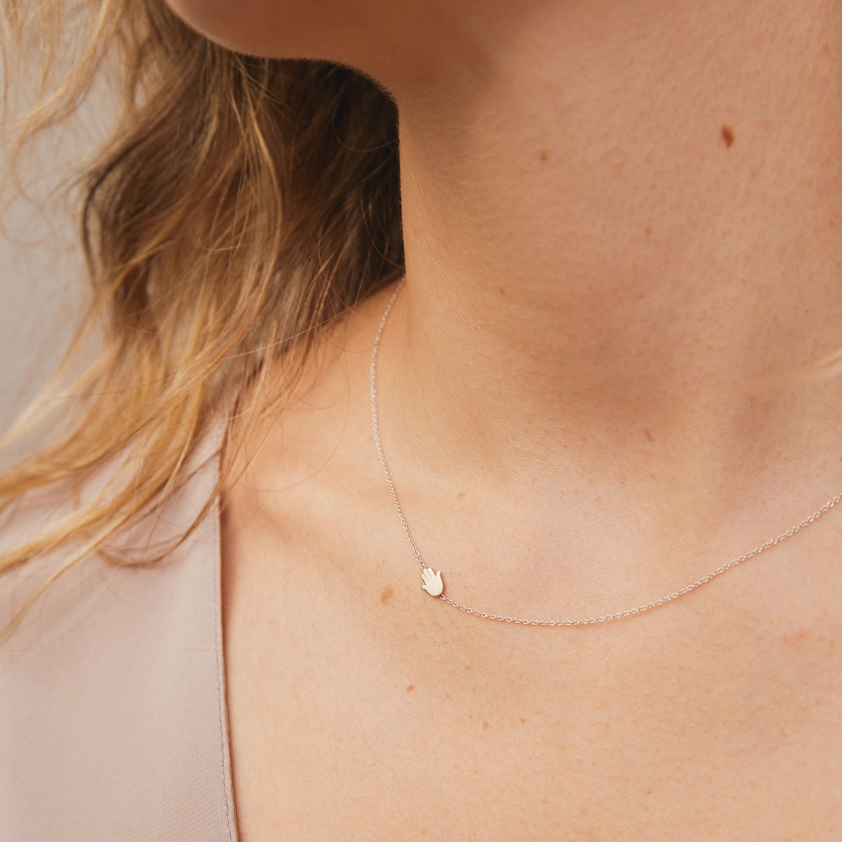 14k Gold Asymmetrical Charm Necklace - Hamsa