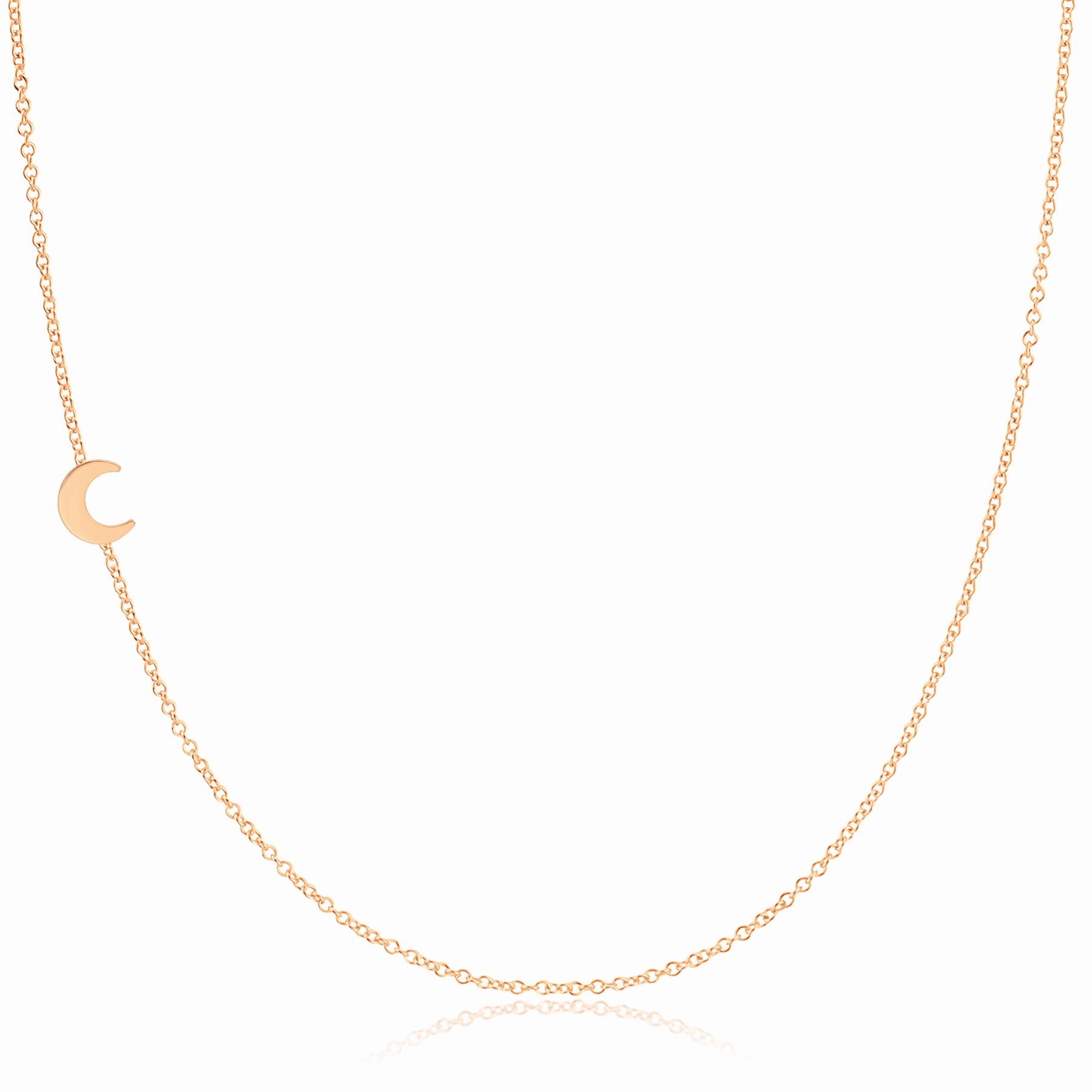 14k Gold Asymmetrical Charm Necklace - Moon