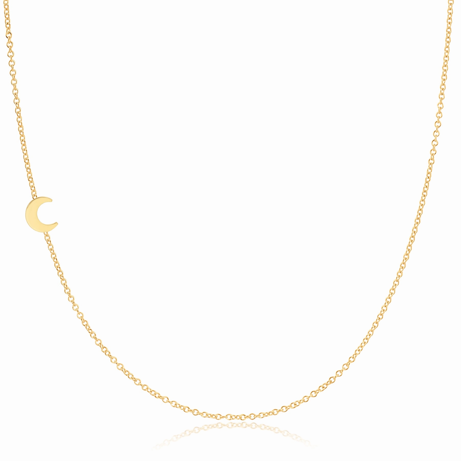 14k Gold Asymmetrical Charm Necklace - Moon