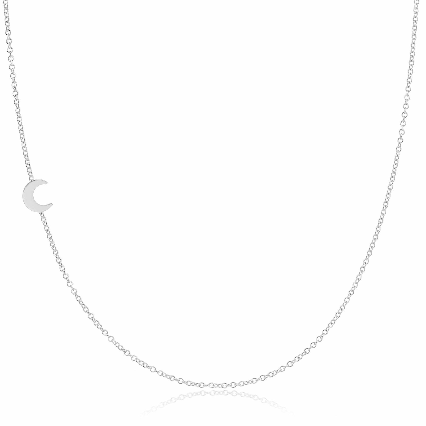 14k Gold Asymmetrical Charm Necklace - Moon