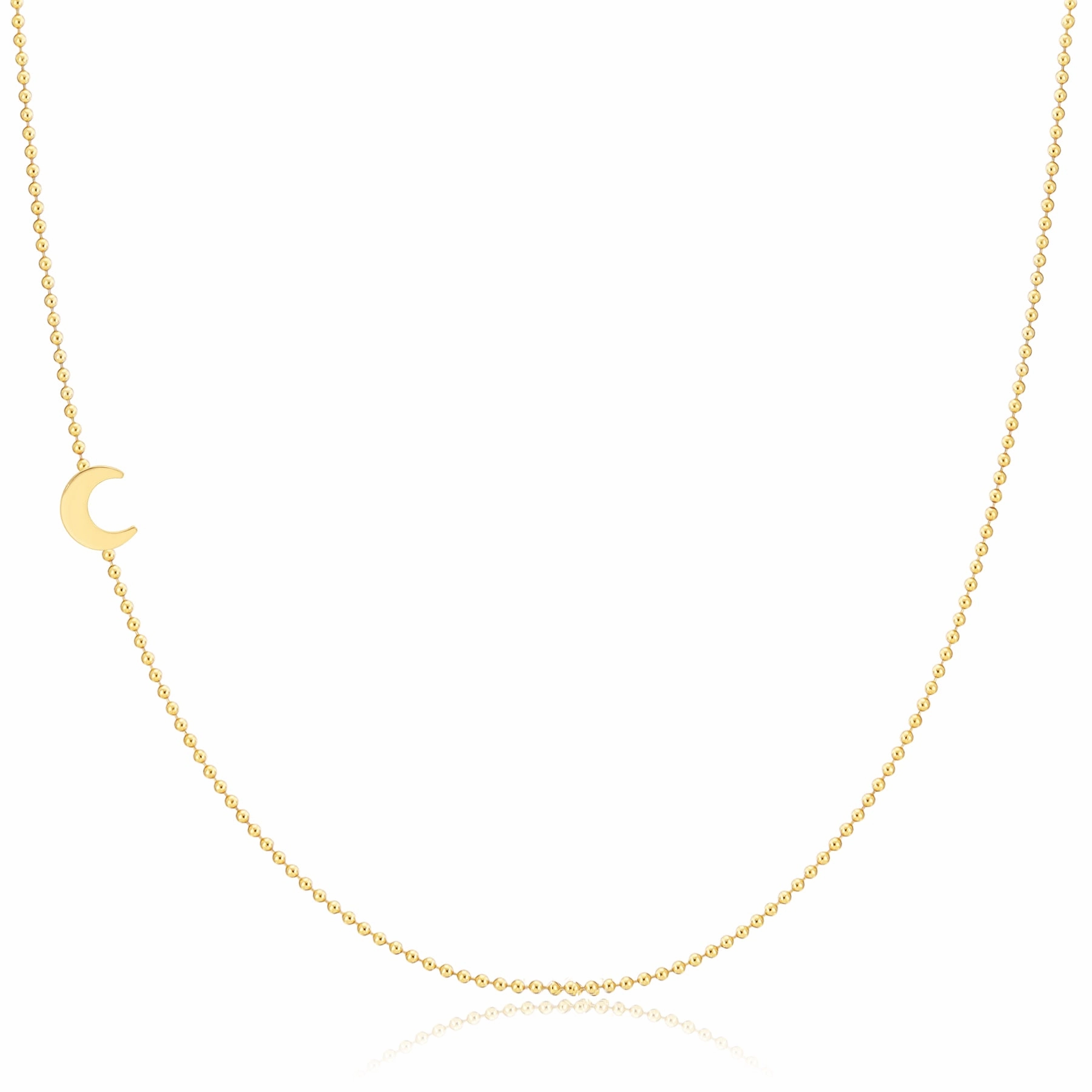 14k Gold Asymmetrical Charm Necklace - Moon