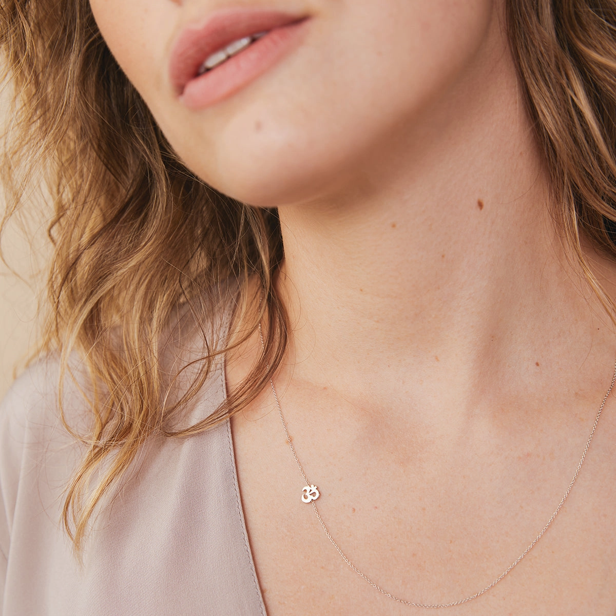 14k Gold Asymmetrical Charm Necklace - Om