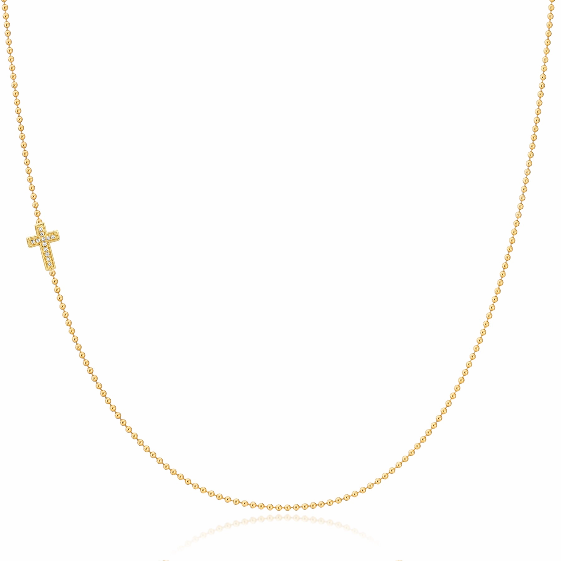 14k Gold Asymmetrical Charm Necklace - Pav Cross