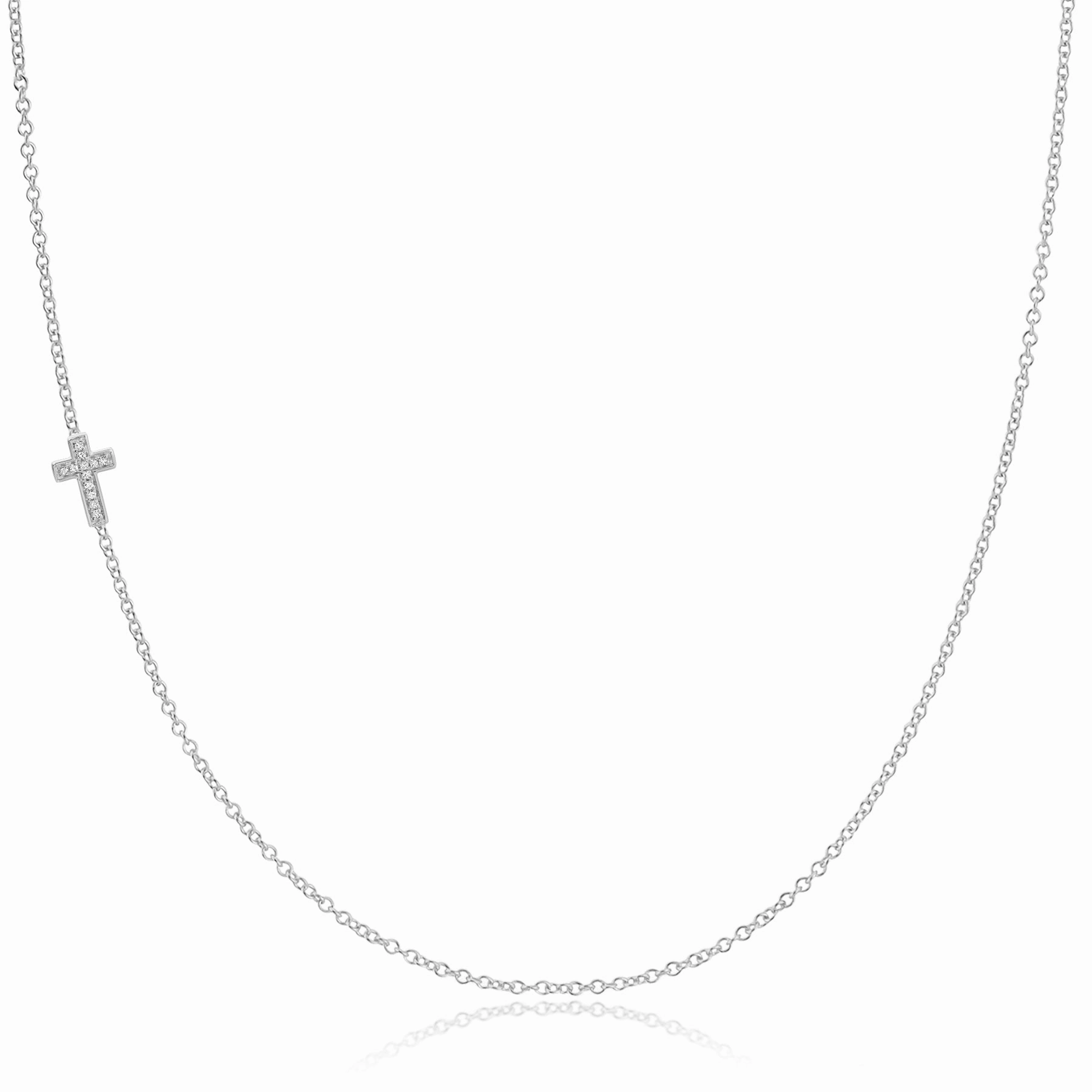 14k Gold Asymmetrical Charm Necklace - Pav Cross
