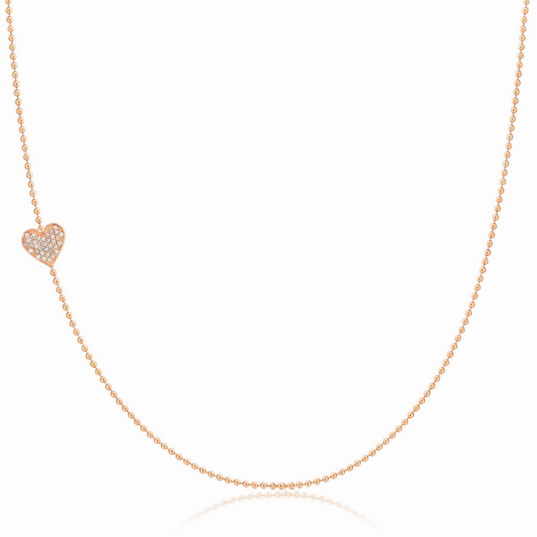 14k Gold Asymmetrical Charm Necklace - Pav Heart