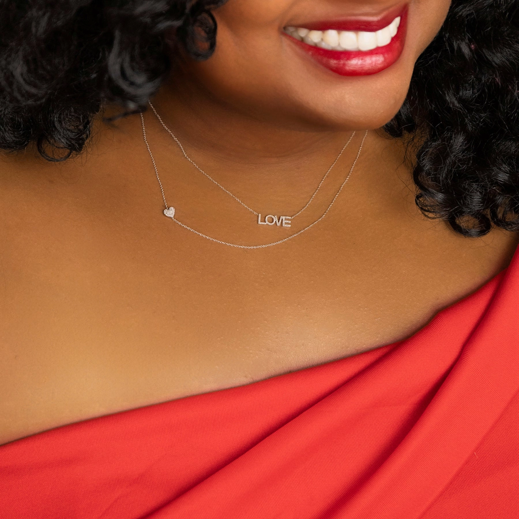 14k Gold Asymmetrical Charm Necklace - Pav Heart